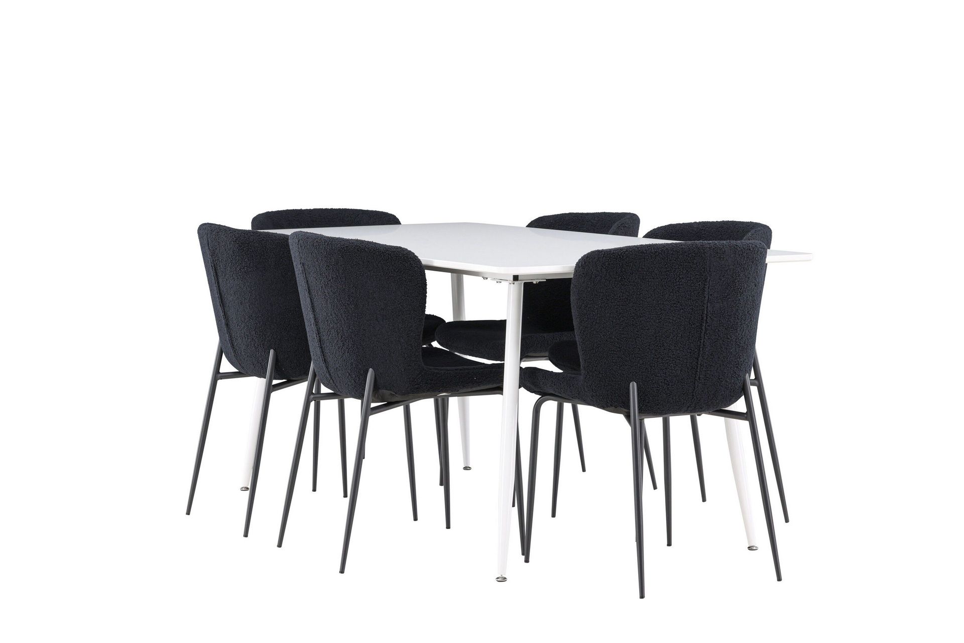 silar matgrupp 180 cm rektangulär med 6 modesto stolar - vit/svart