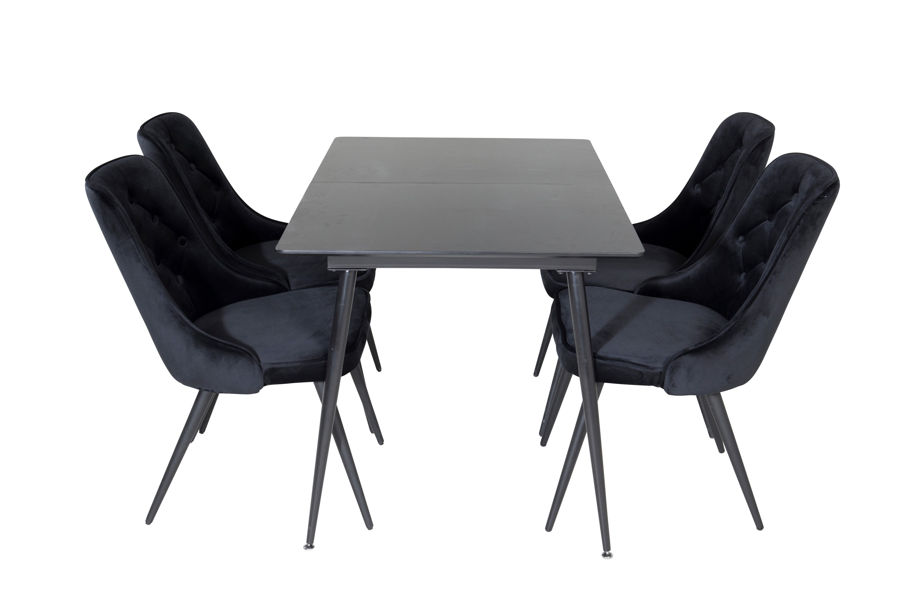 Silar Matgrupp Förlängningsbar 120 cm Rektangulär med 4 Velvet Deluxe stolar Svart