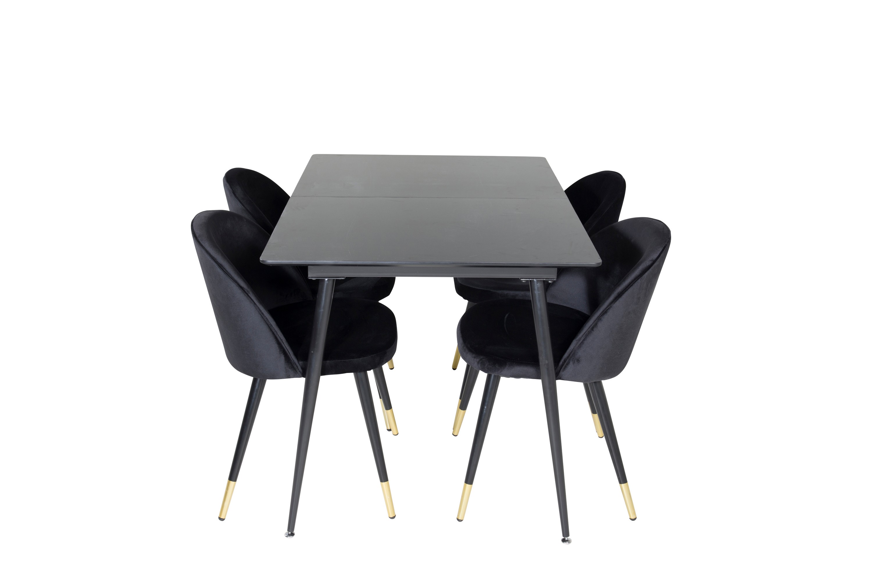 Silar Matgrupp Förlängningsbar 120 cm Rektangulär med 4 Velvet stolar Svart/Guld