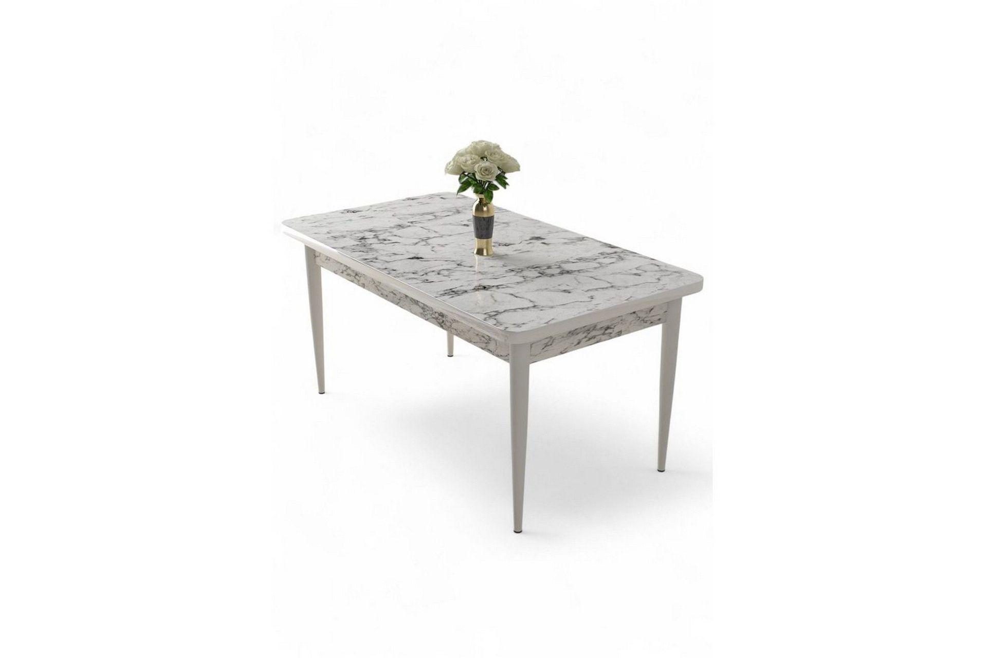 Sivaji Matbord 110 cm Rektangul&auml;r - Vit Marmor/Vit