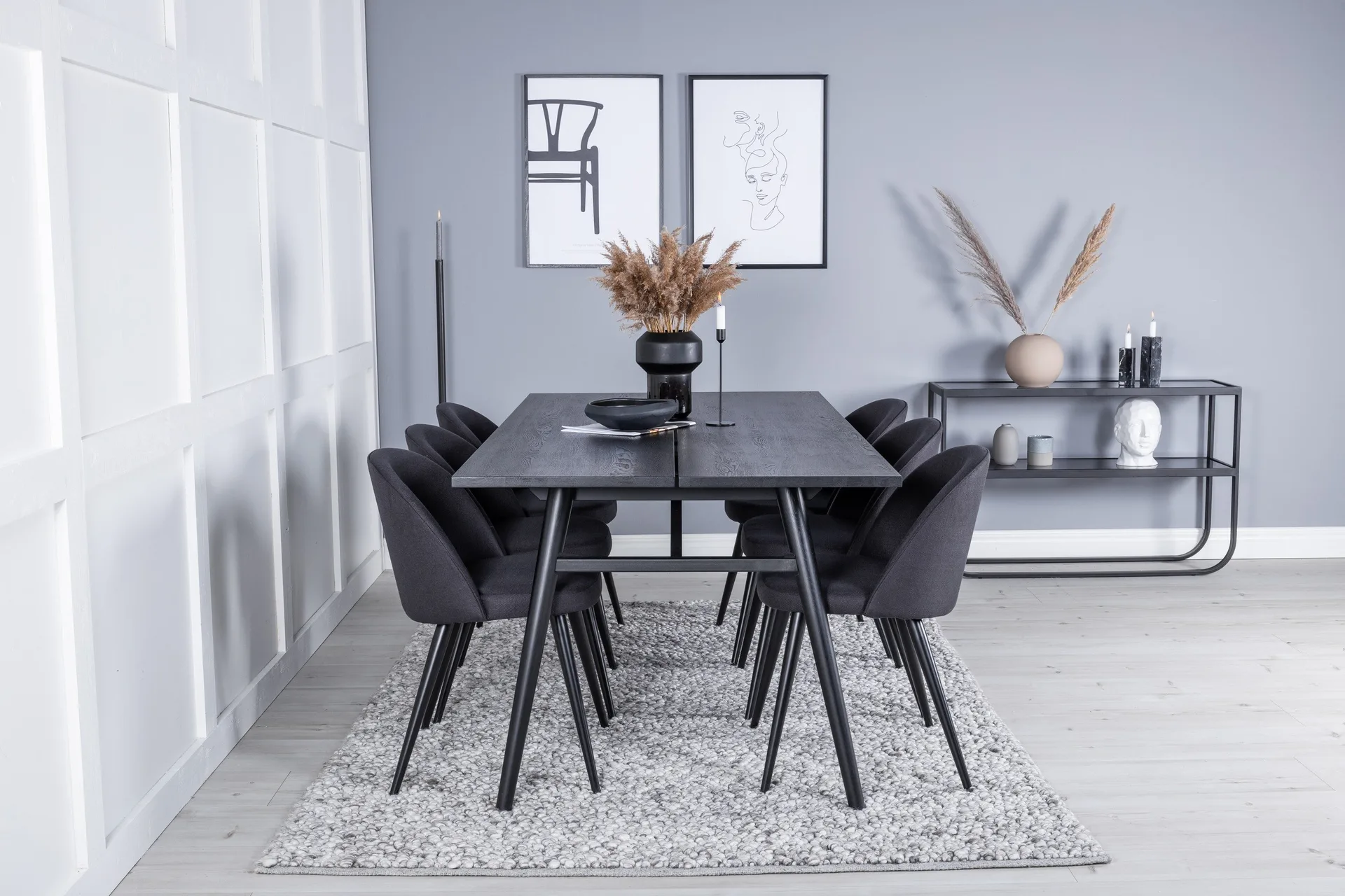 Sleek Matgrupp F&ouml;rl&auml;ngningsbar 195 cm Rektangul&auml;r med 6 Velvet stolar - Svart