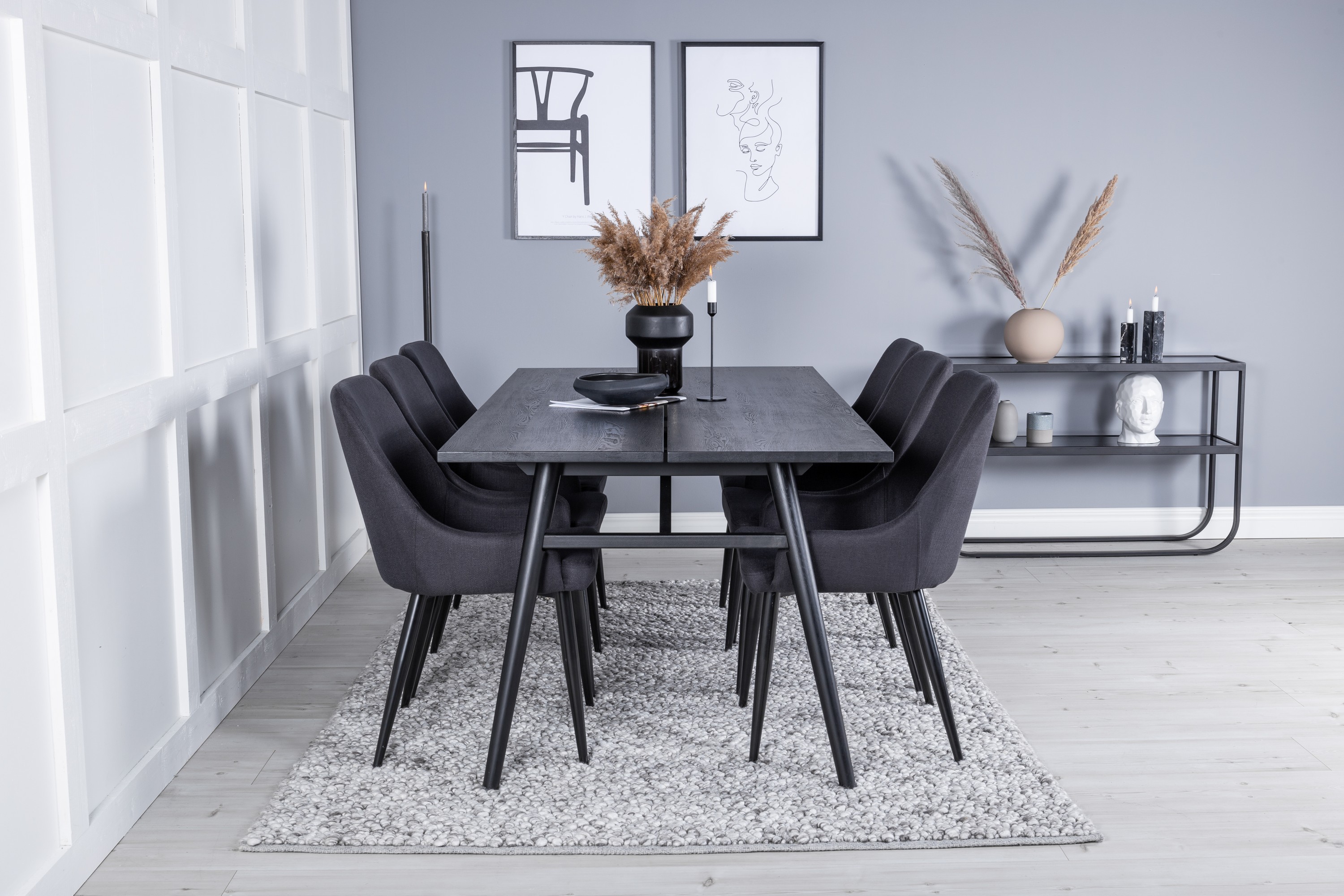 Sleek Matgrupp Förlängningsbar 195 cm Rektangulär med 6 Plaza stolar Svart