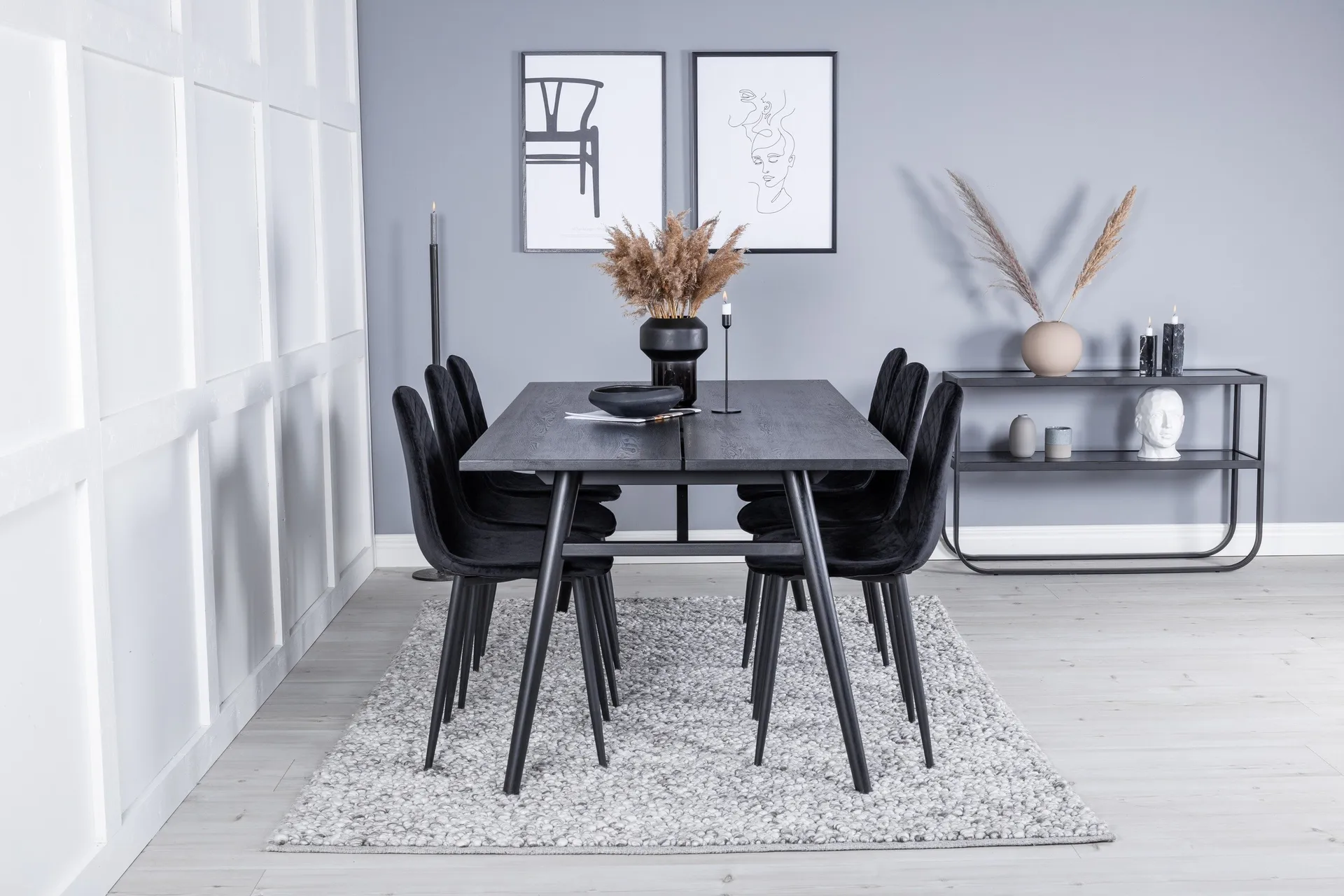 Sleek Matgrupp F&ouml;rl&auml;ngningsbar 195 cm Rektangul&auml;r med 6 Polar stolar - Svart