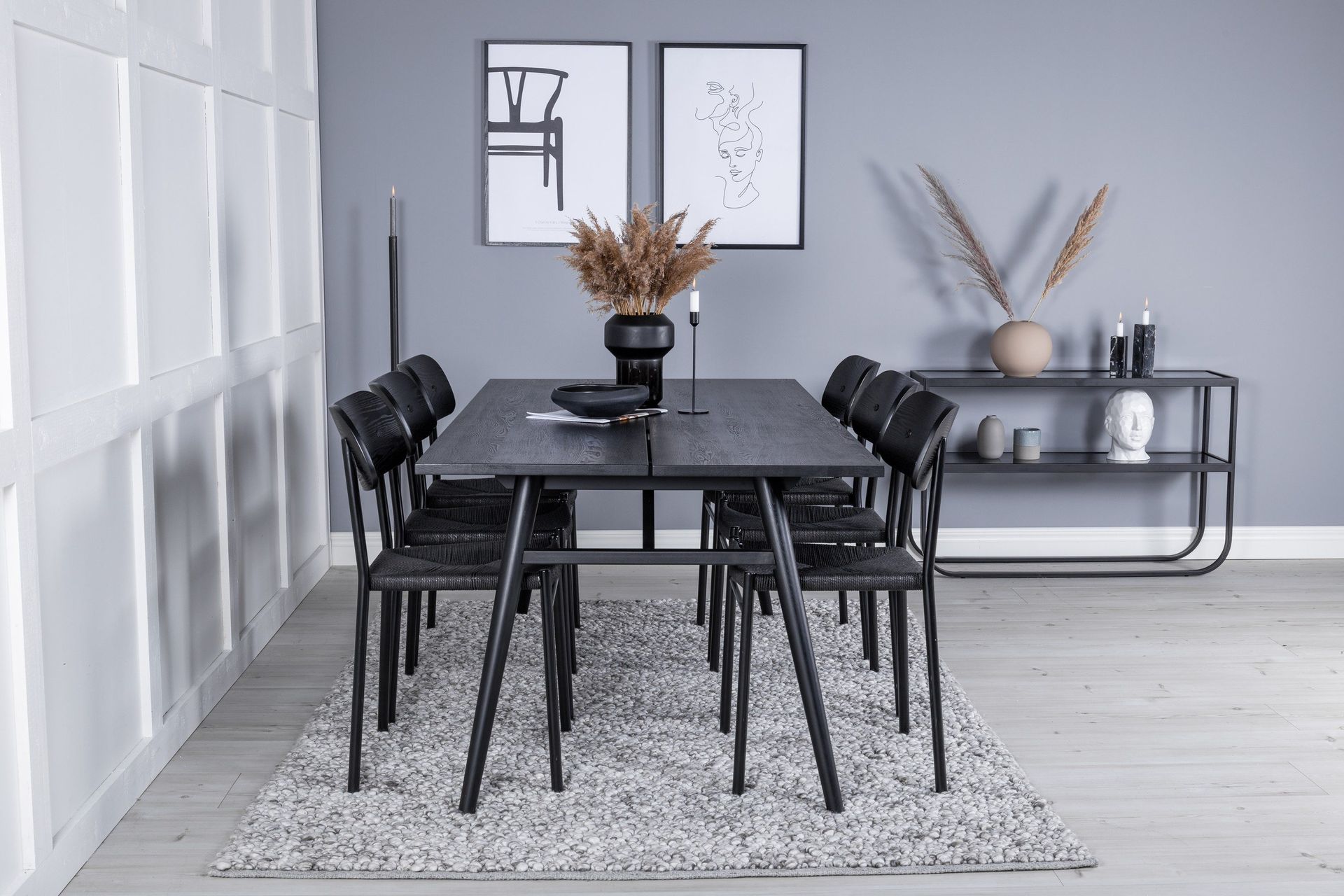 Sleek Matgrupp F&ouml;rl&auml;ngningsbar 195 cm Rektangul&auml;r med 6 Polly stolar - Svart