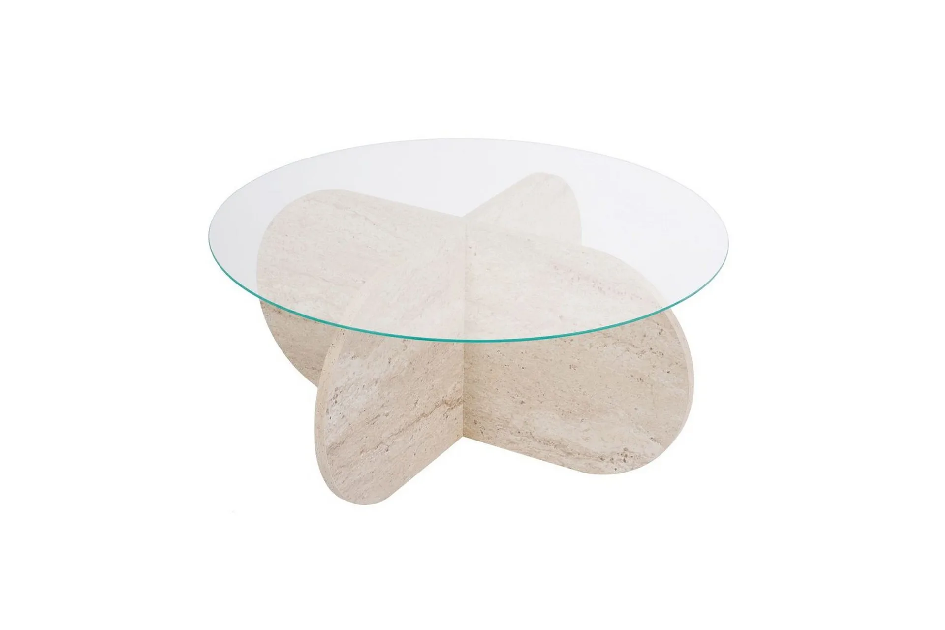 Soffbord Aeris 75 cm med Glasskiva - Travertin / Transparent