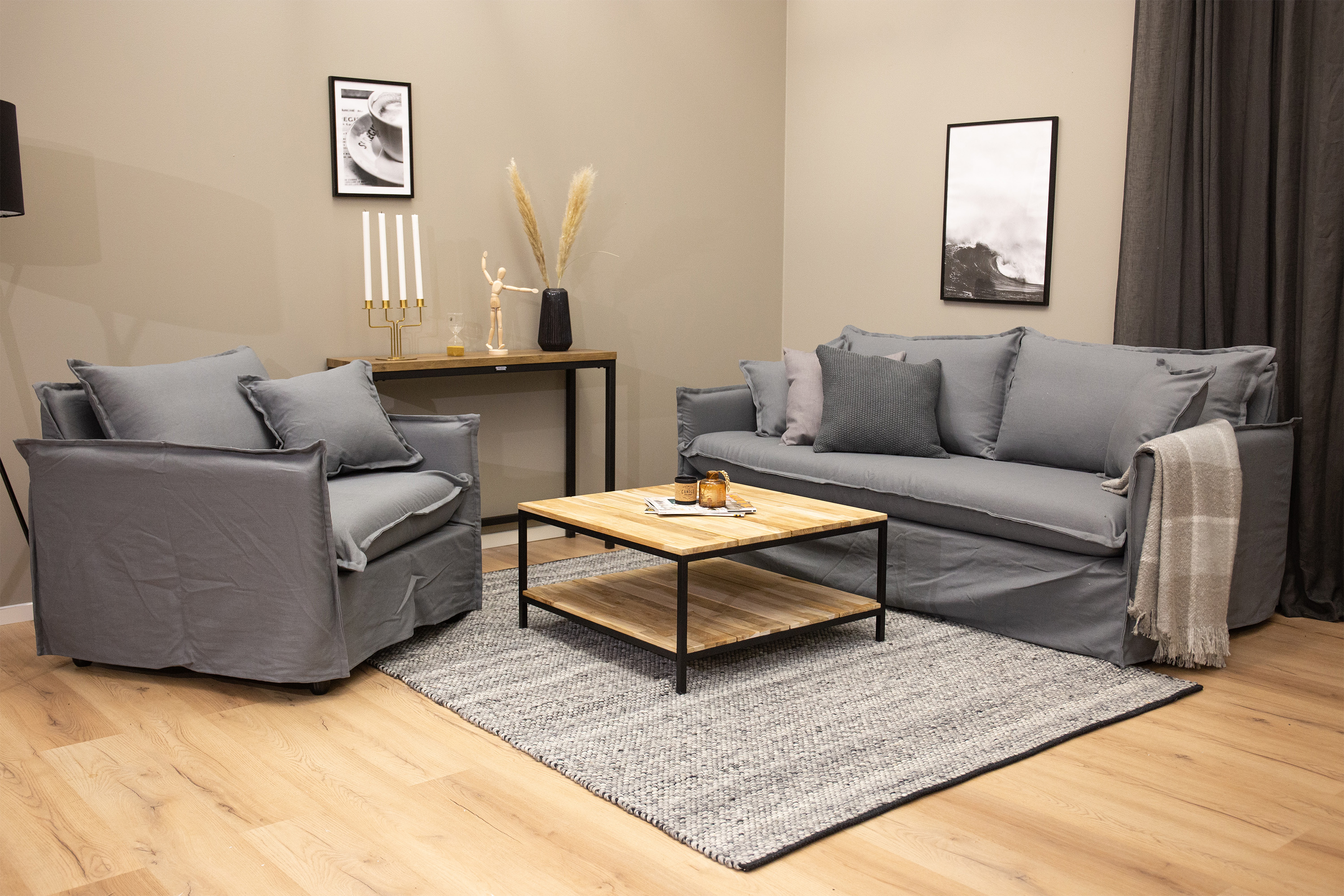 cirebon soffbord 80 cm med förvaring hylla - brun/svart