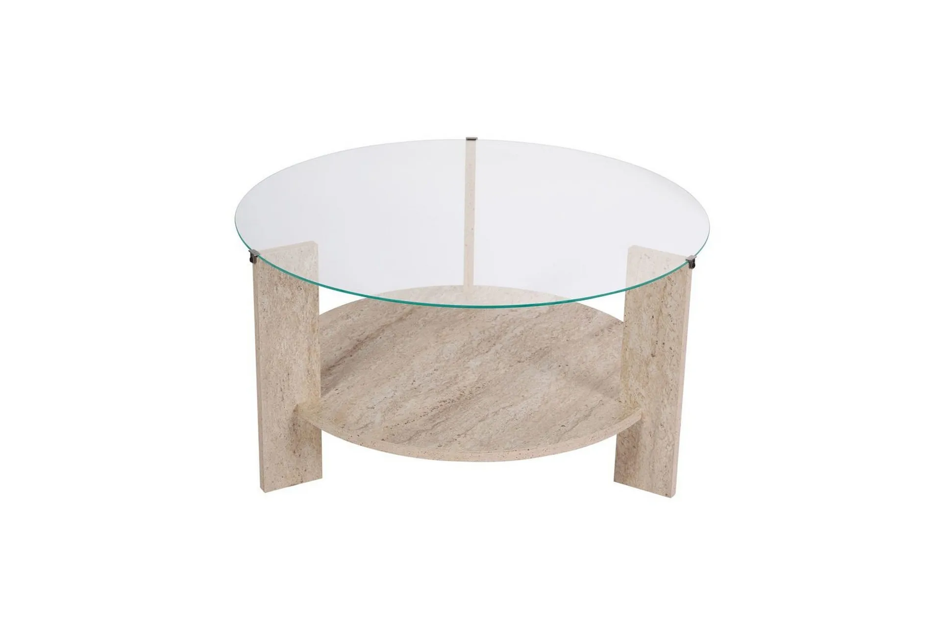 soffbord clara 75 cm med glasskiva - travertin / transparent