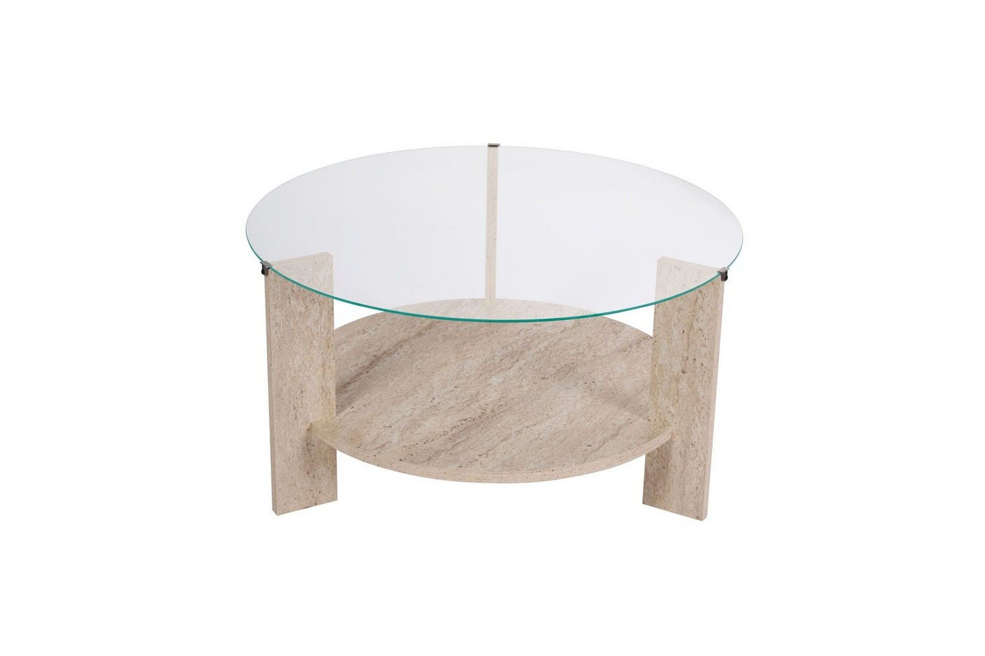 Soffbord Clara 75 cm med Glasskiva - Travertin / Transparent