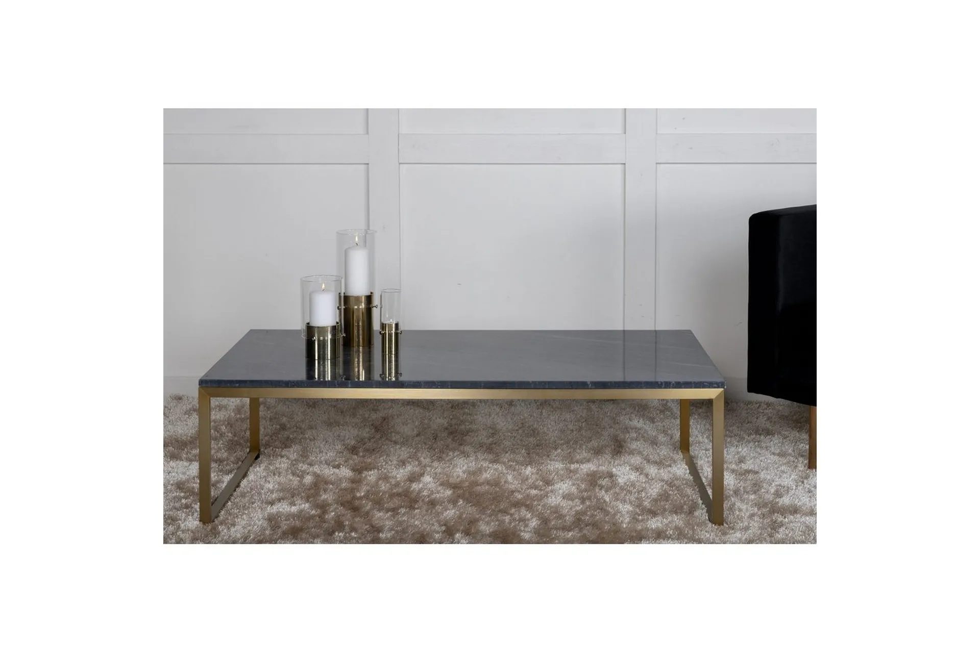 Soffbord Estelle Rektangul&auml;rt 60x120 cm Marmor - Gr&aring; / M&auml;ssing