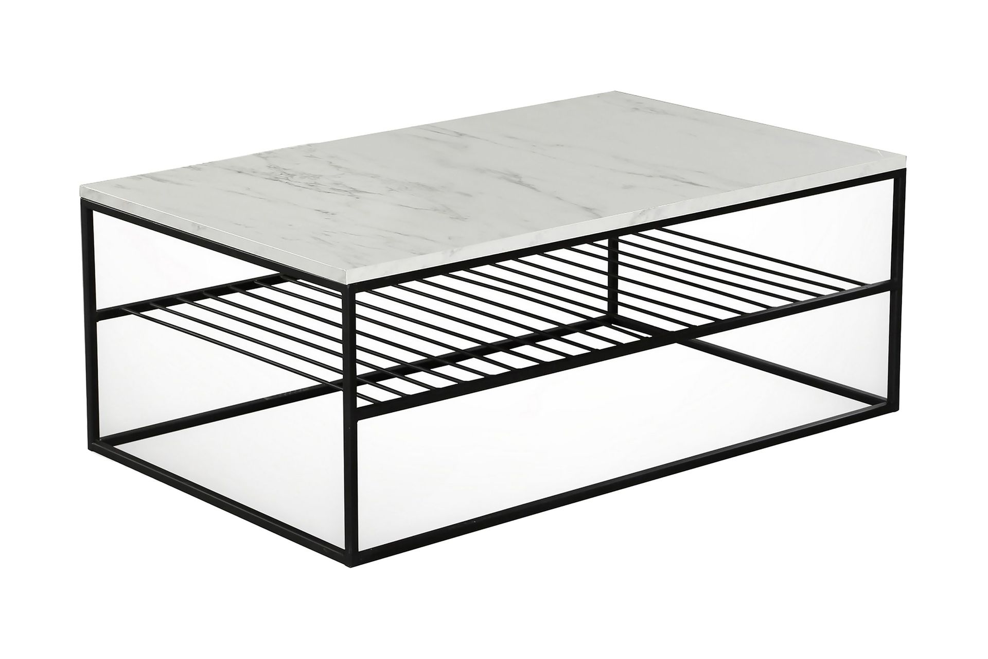 Falan Soffbord 95 cm med F&ouml;rvaring Hylla Marmorm&ouml;nster Ribbo - Vit/Svart