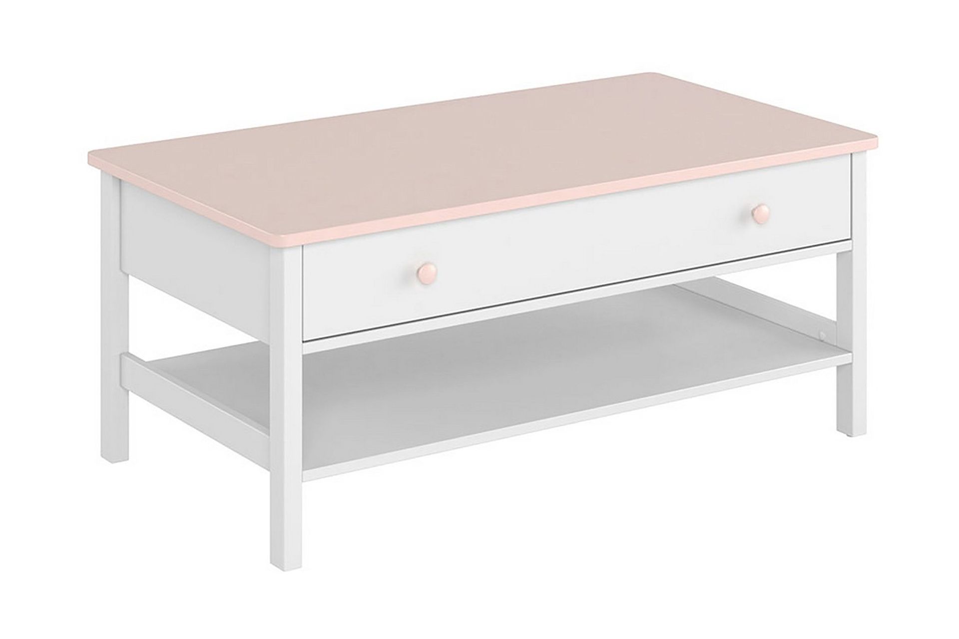 Hilts Soffbord 110 cm med F&ouml;rvaring L&aring;dor + Hylla - Vit/Rosa