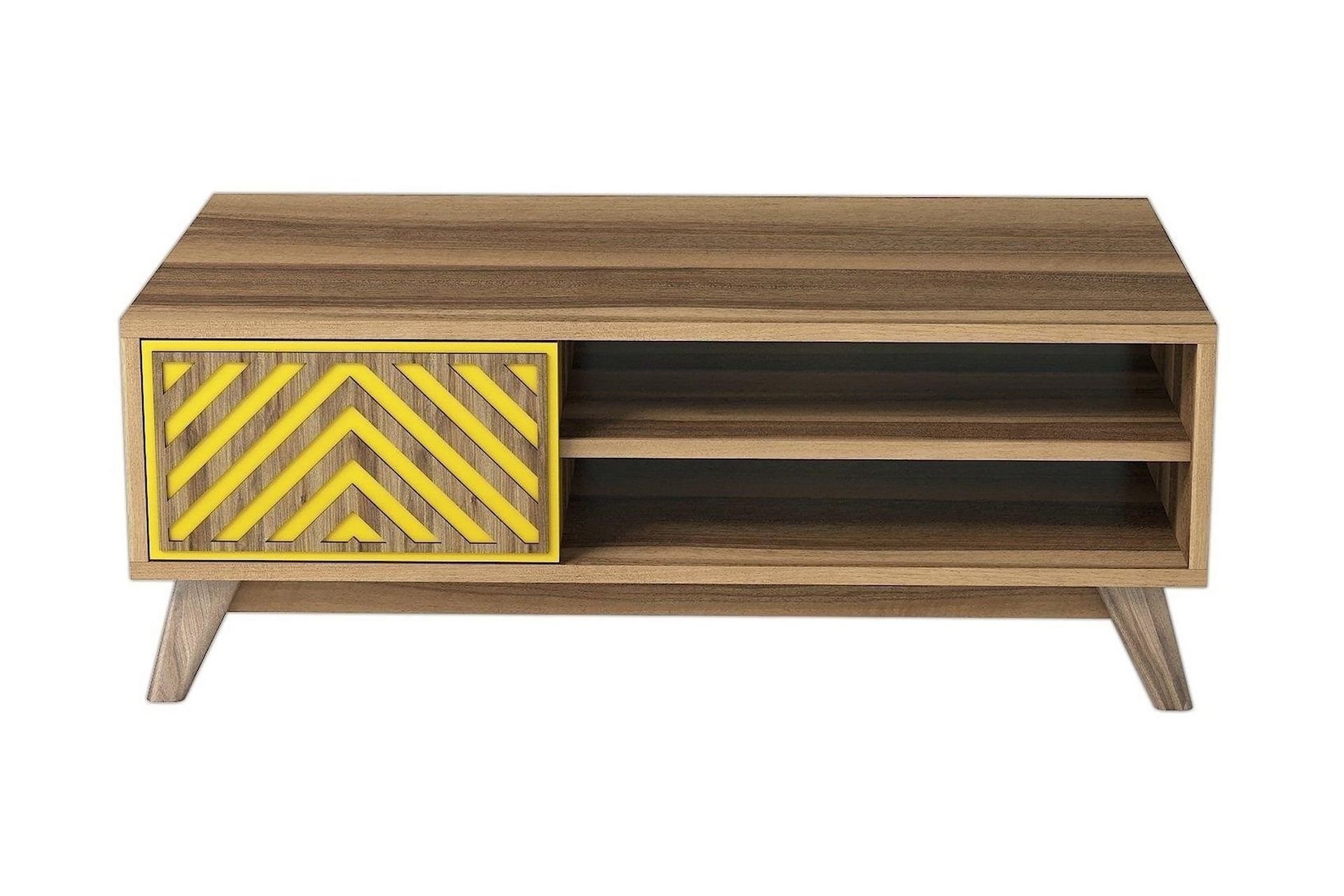 Hovdane Soffbord 105 cm med F&ouml;rvaring 2 Hyllor Linjer + Sk&aring;p - Brun/Gul