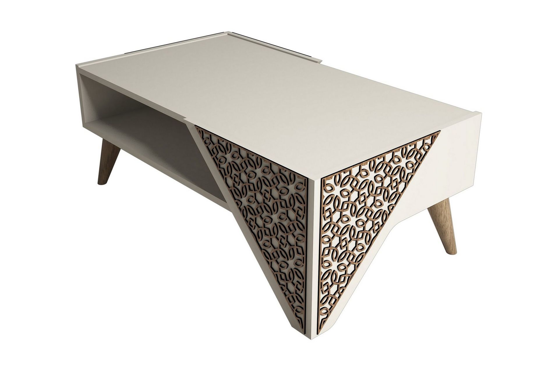 hovdane soffbord 105 cm med förvaring hylla blommönster - vit