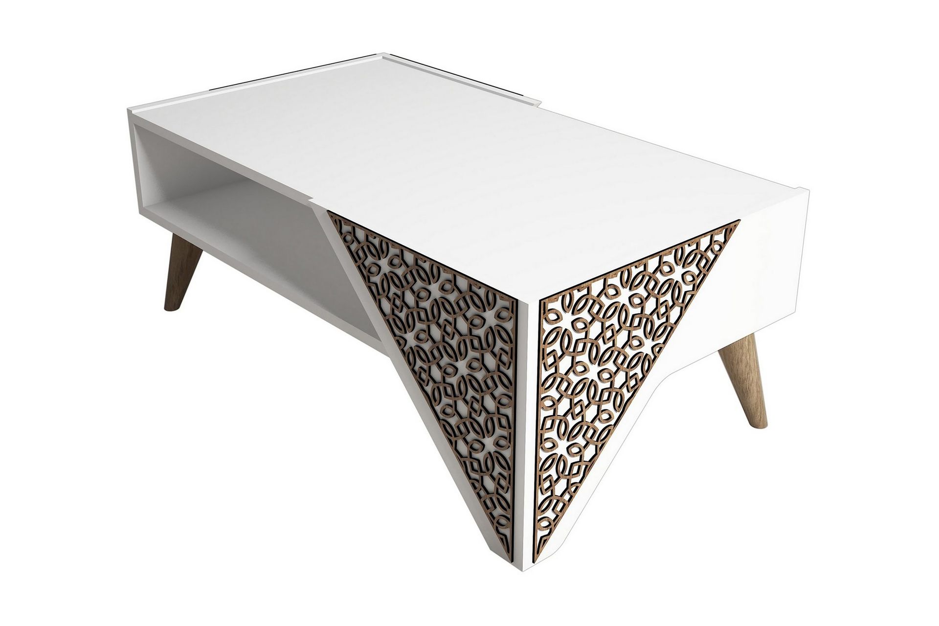 Hovdane Soffbord 105 cm med F&ouml;rvaring Hylla Blomm&ouml;nster - Vit/Brun