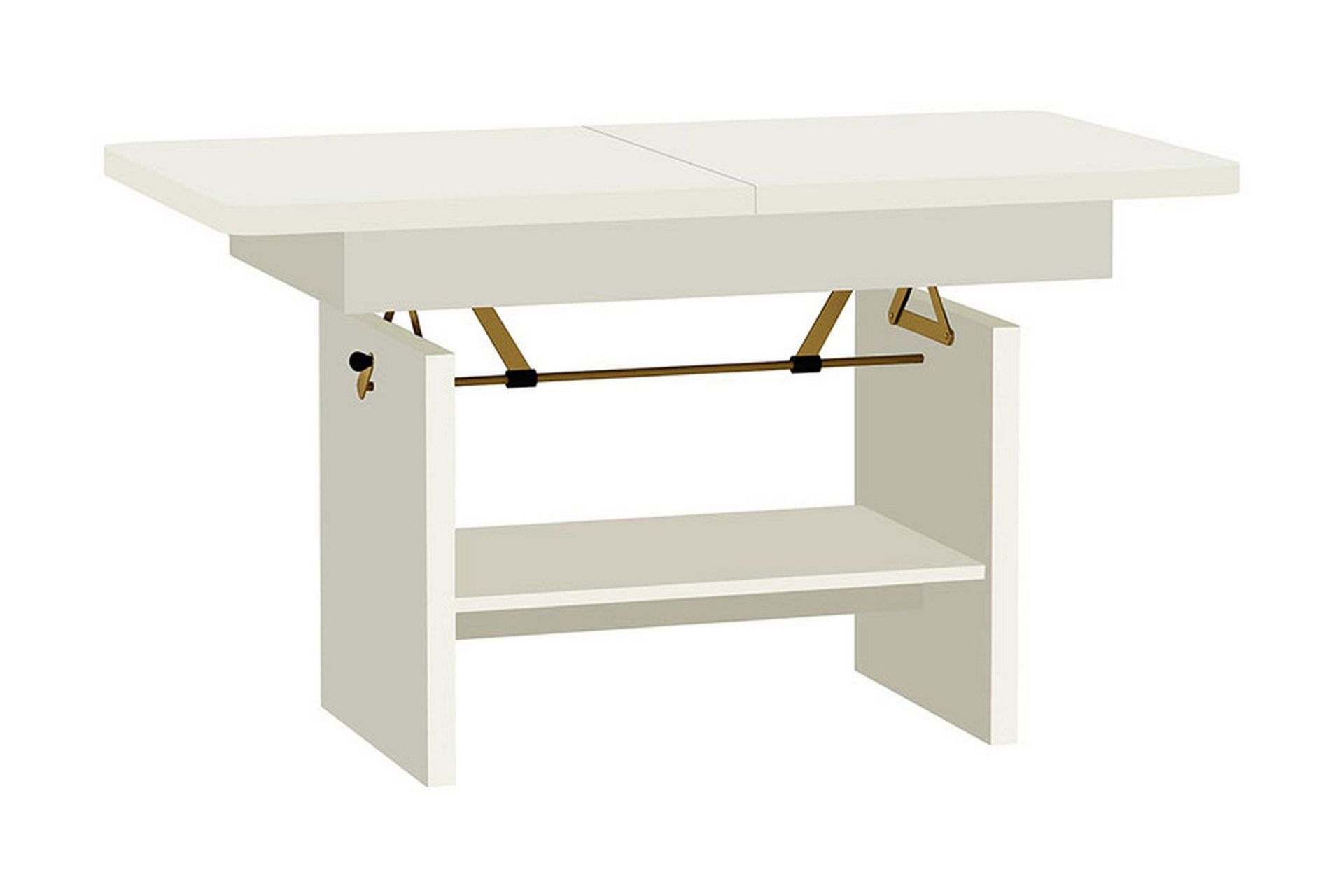 Kanej Soffbord 116 cm H&ouml;j- och S&auml;nkbar med F&ouml;rvaring Hylla - Vit