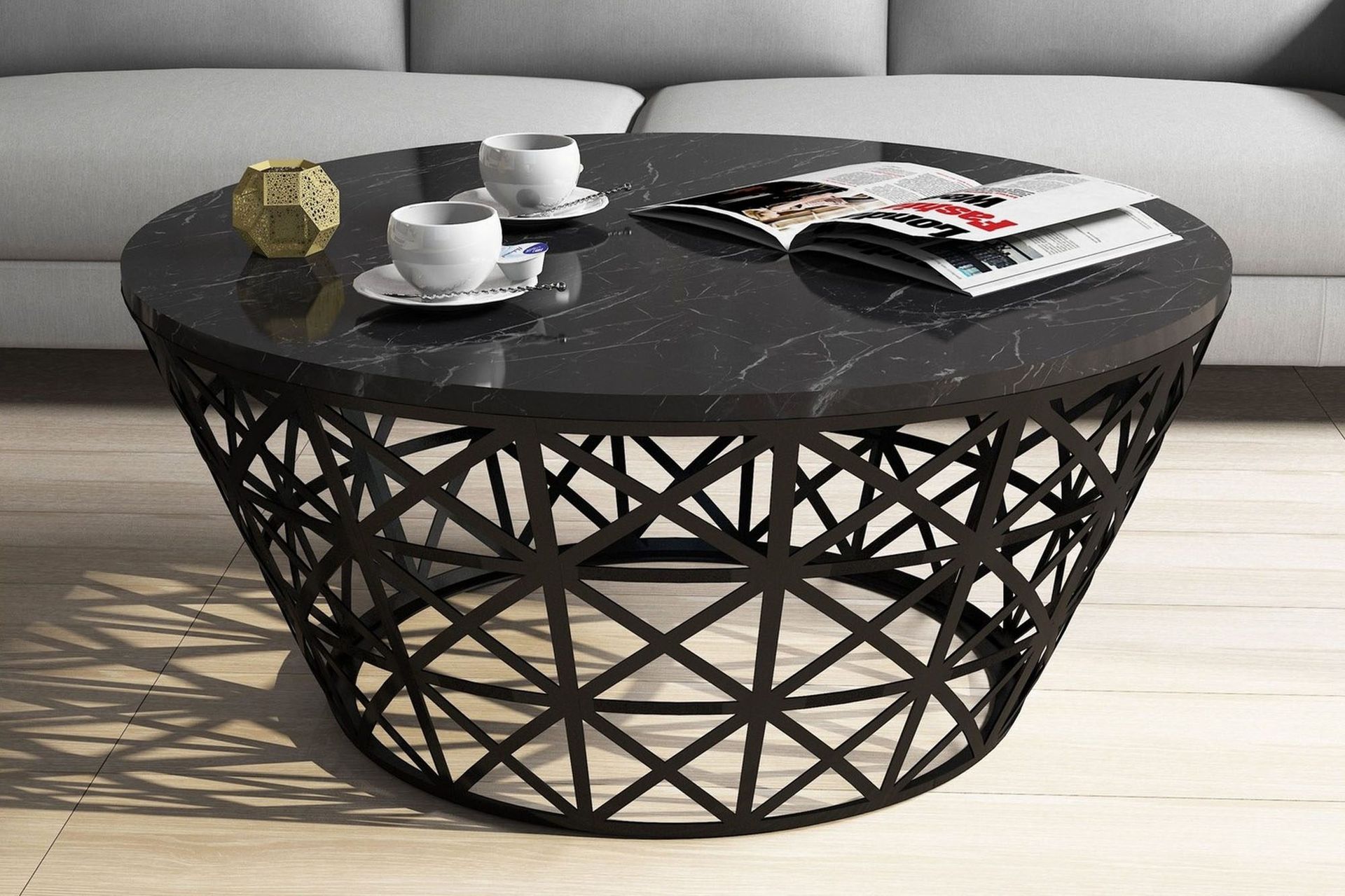 koraleigh soffbord 90 cm runt marmormönster - svart
