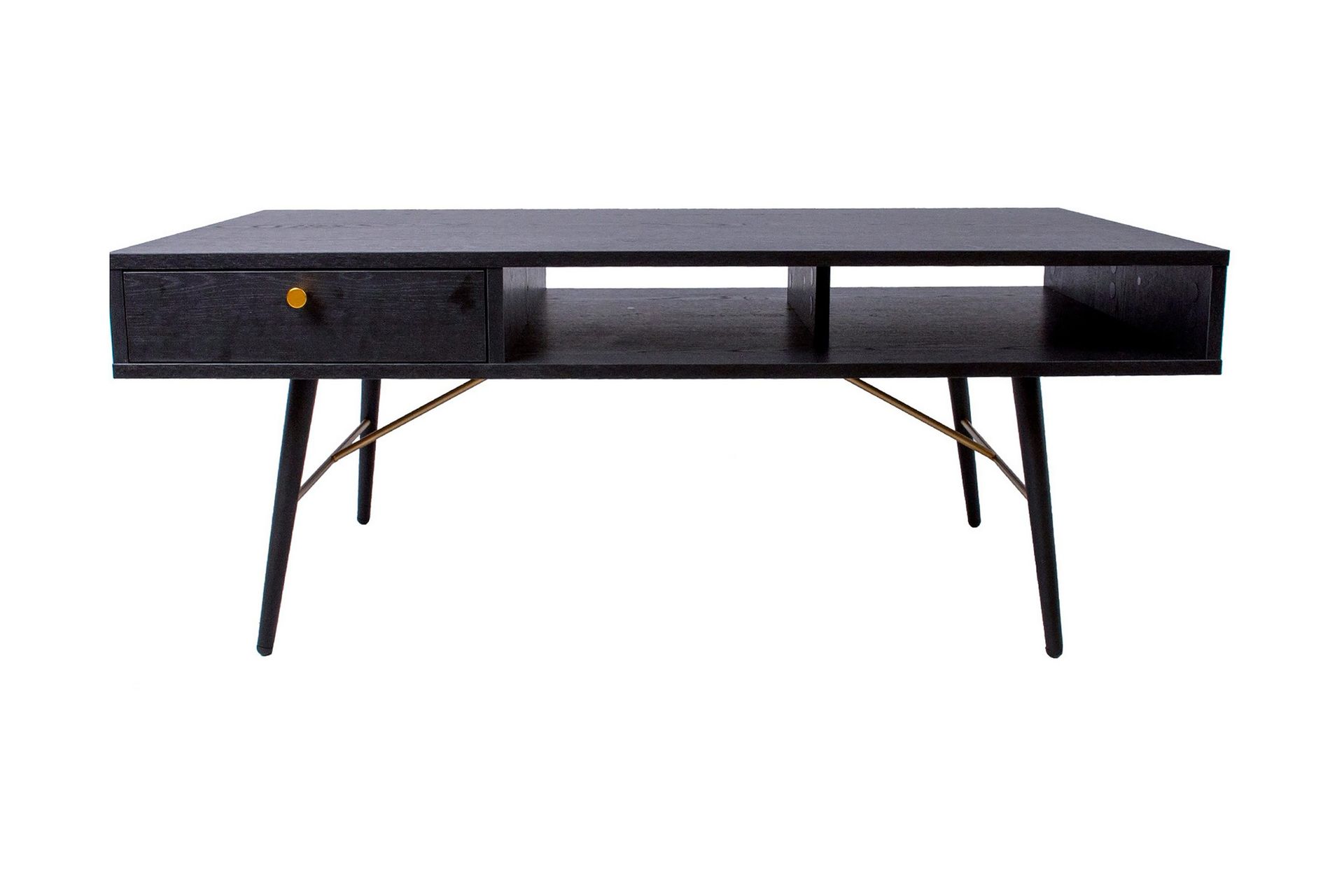 Luxem Soffbord 115 cm med Förvaring Låda + Hylla - Svart/Koppar