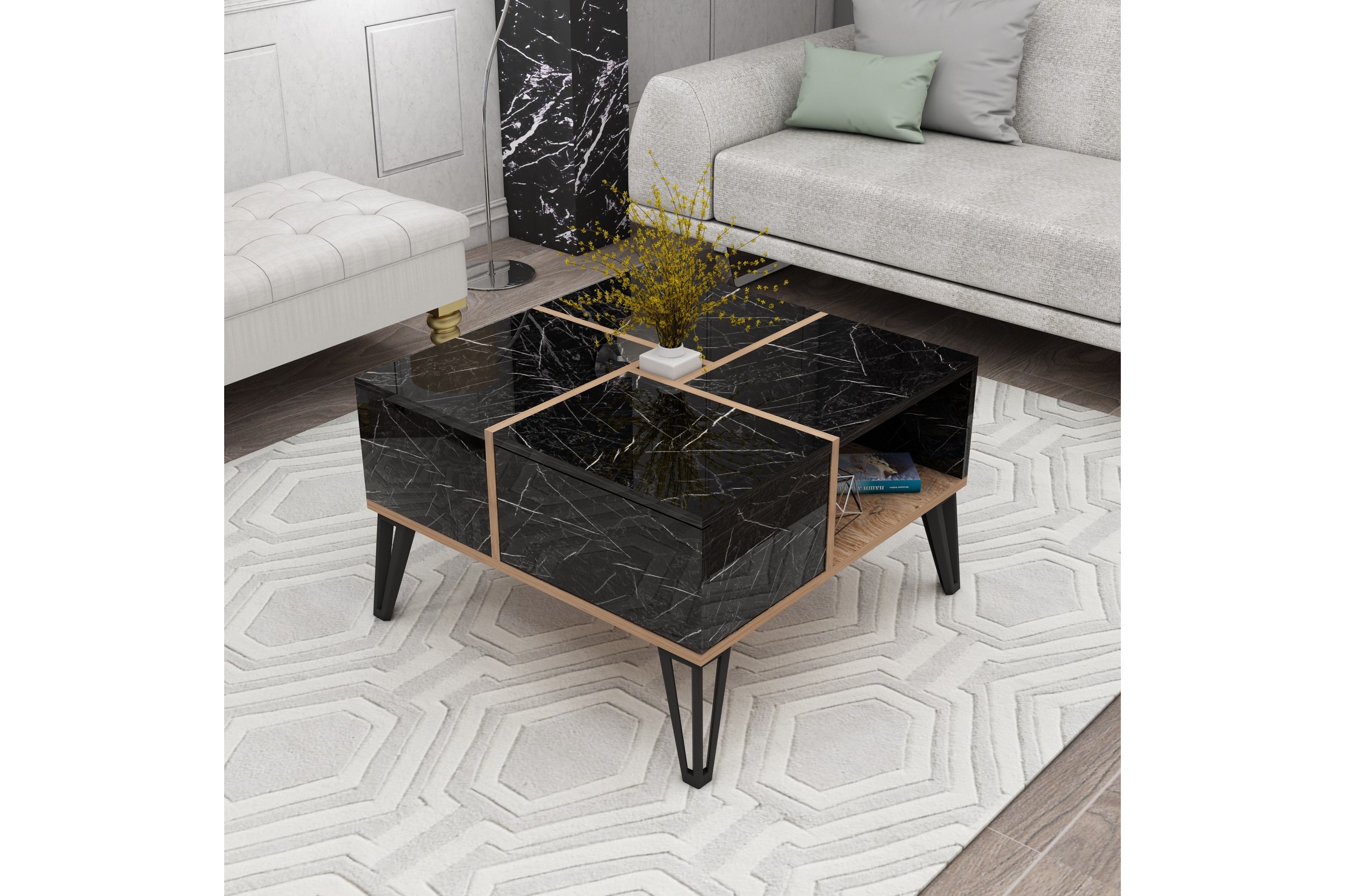 Soffbord Masaaki 72 cm Svart/Valnöt/Vit