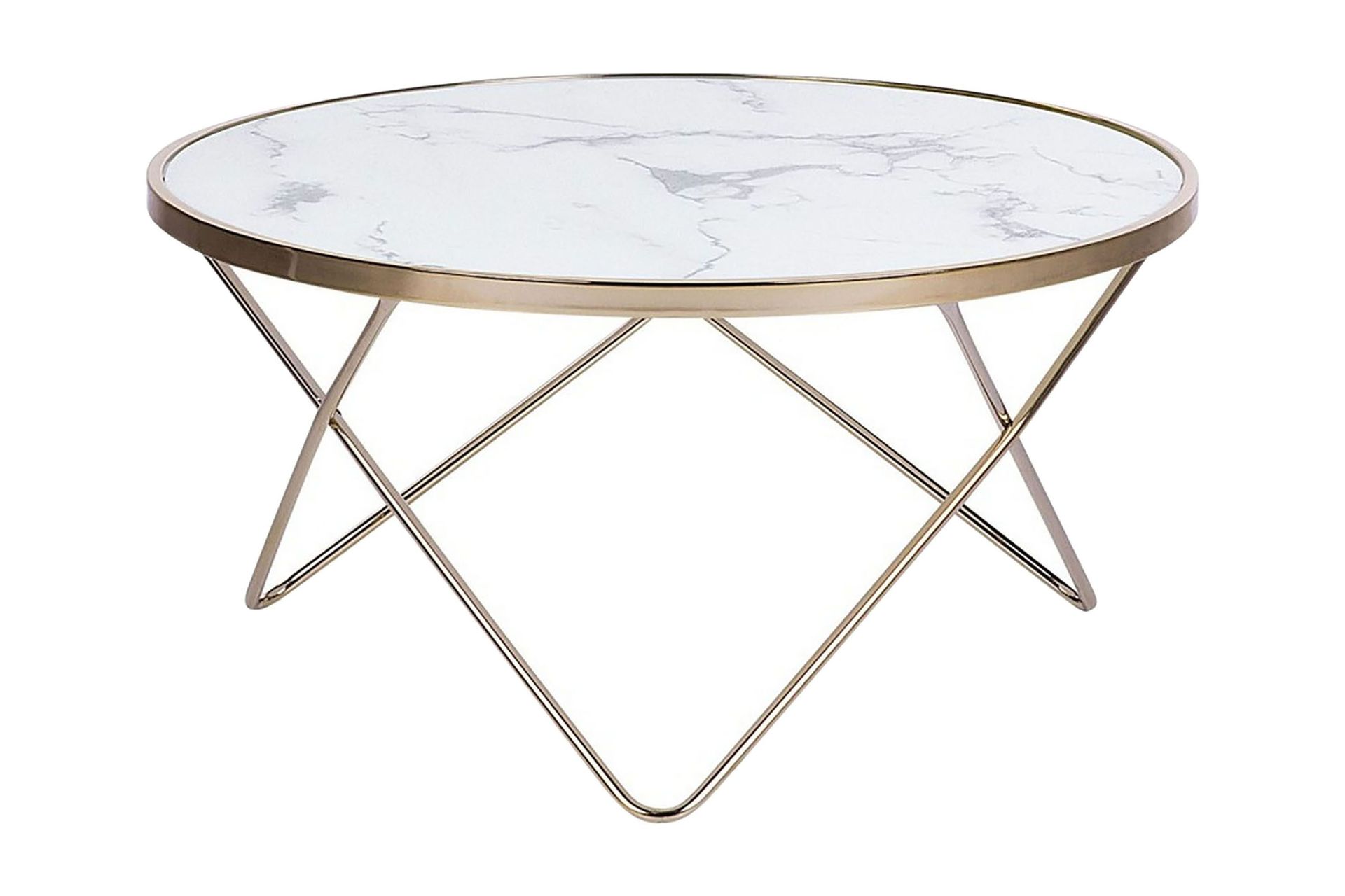 meerah soffbord 80 cm runt marmormönster - glas/vit/guld