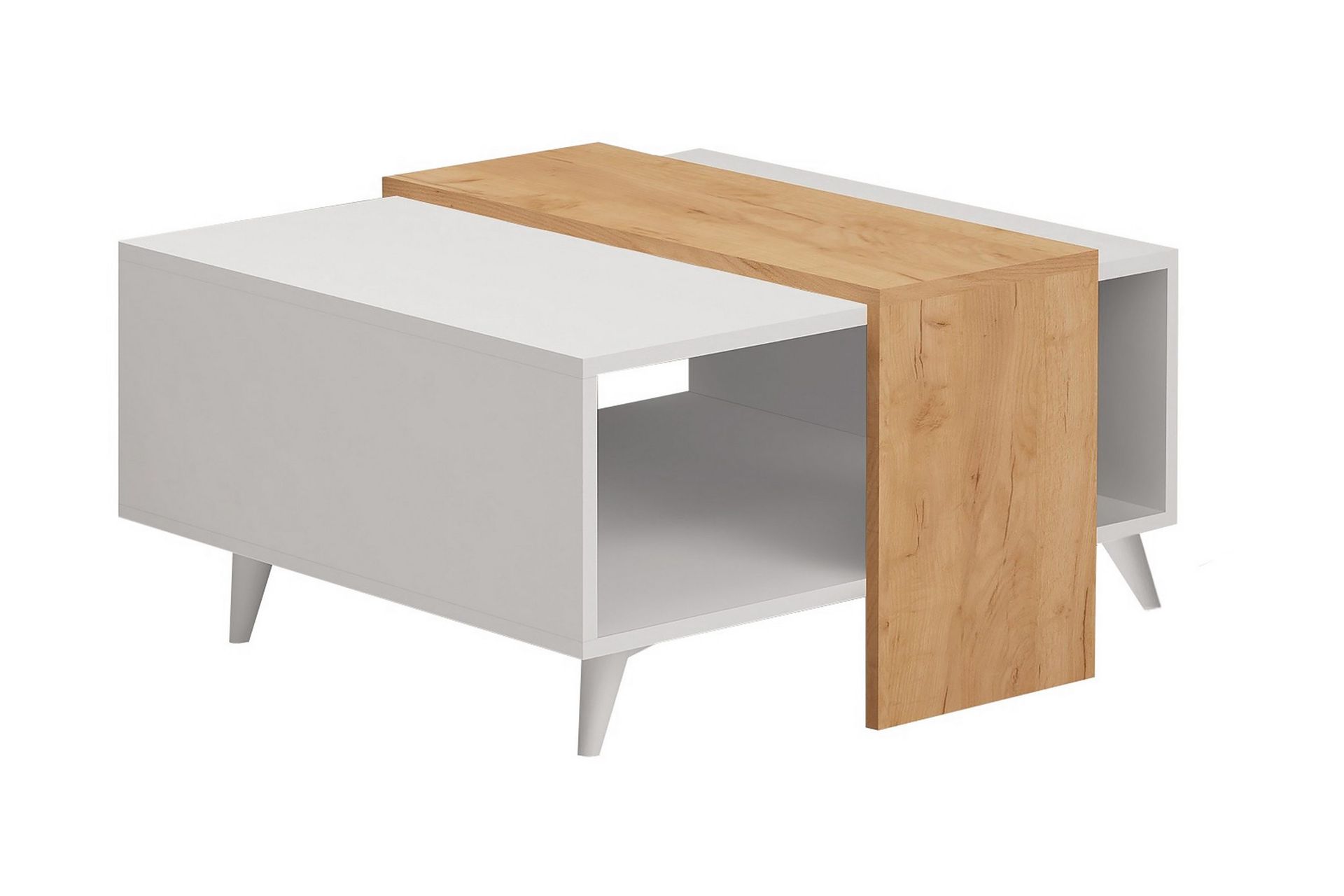 Mod Design Soffbord 80 cm med F&ouml;rvaring Hylla - Tr&auml;/Vit