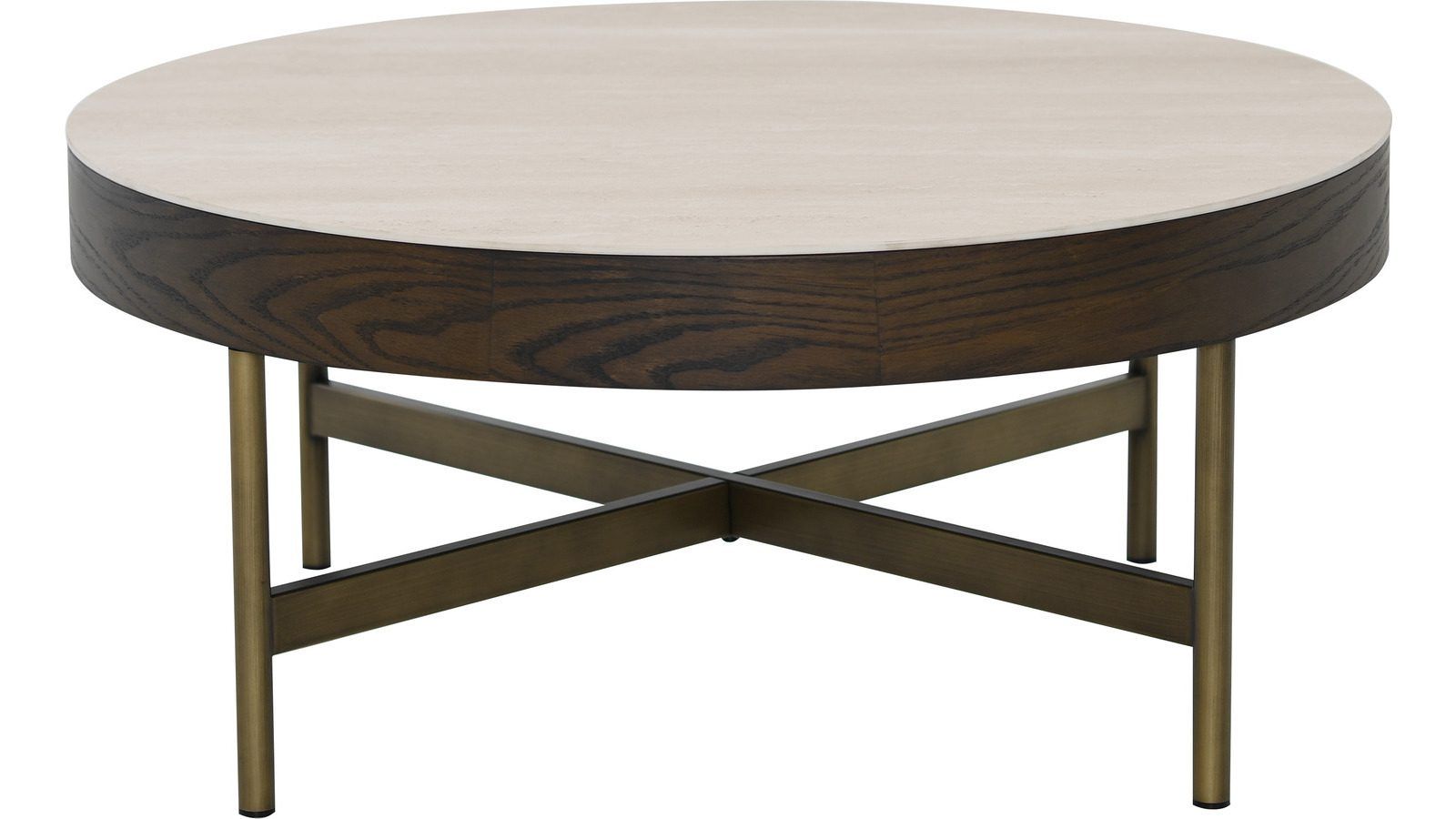 Soffbord Myrdal 90 cm - Travertintopp med bronsfärgade metallben