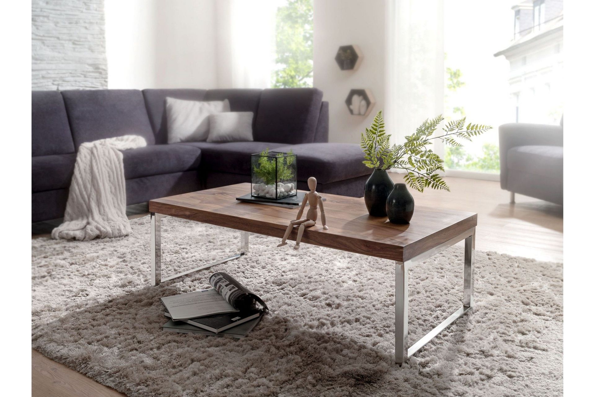 Plessey Soffbord 120 cm - Massivt Tr&auml;/Krom