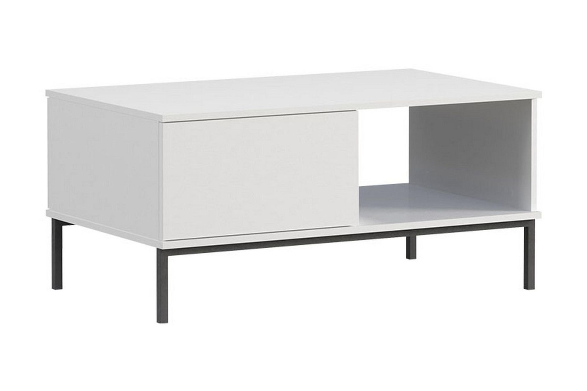 Querty Soffbord 100 cm med Förvaring Hylla + Låda - Vit/Svart