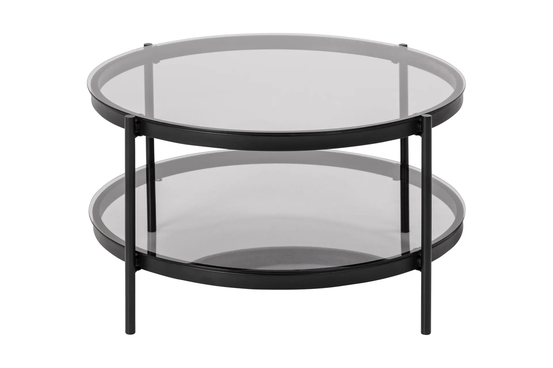 Rutkin Soffbord 79 cm Runt med Förvaring Hylla - Glas/Grå/Matt Svart