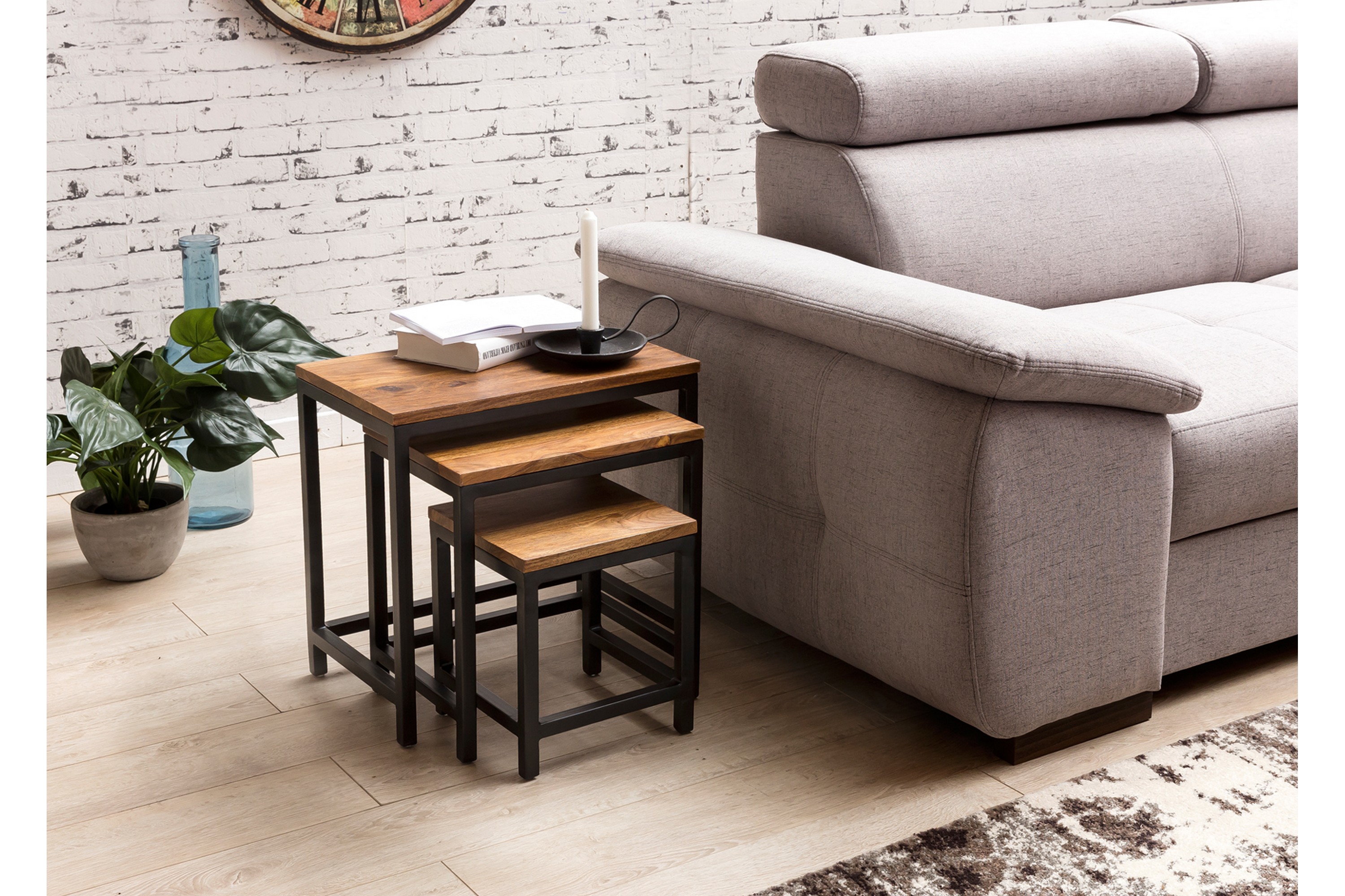 satsbord lysogorski 45 cm 3 bord - massivt trä/svart