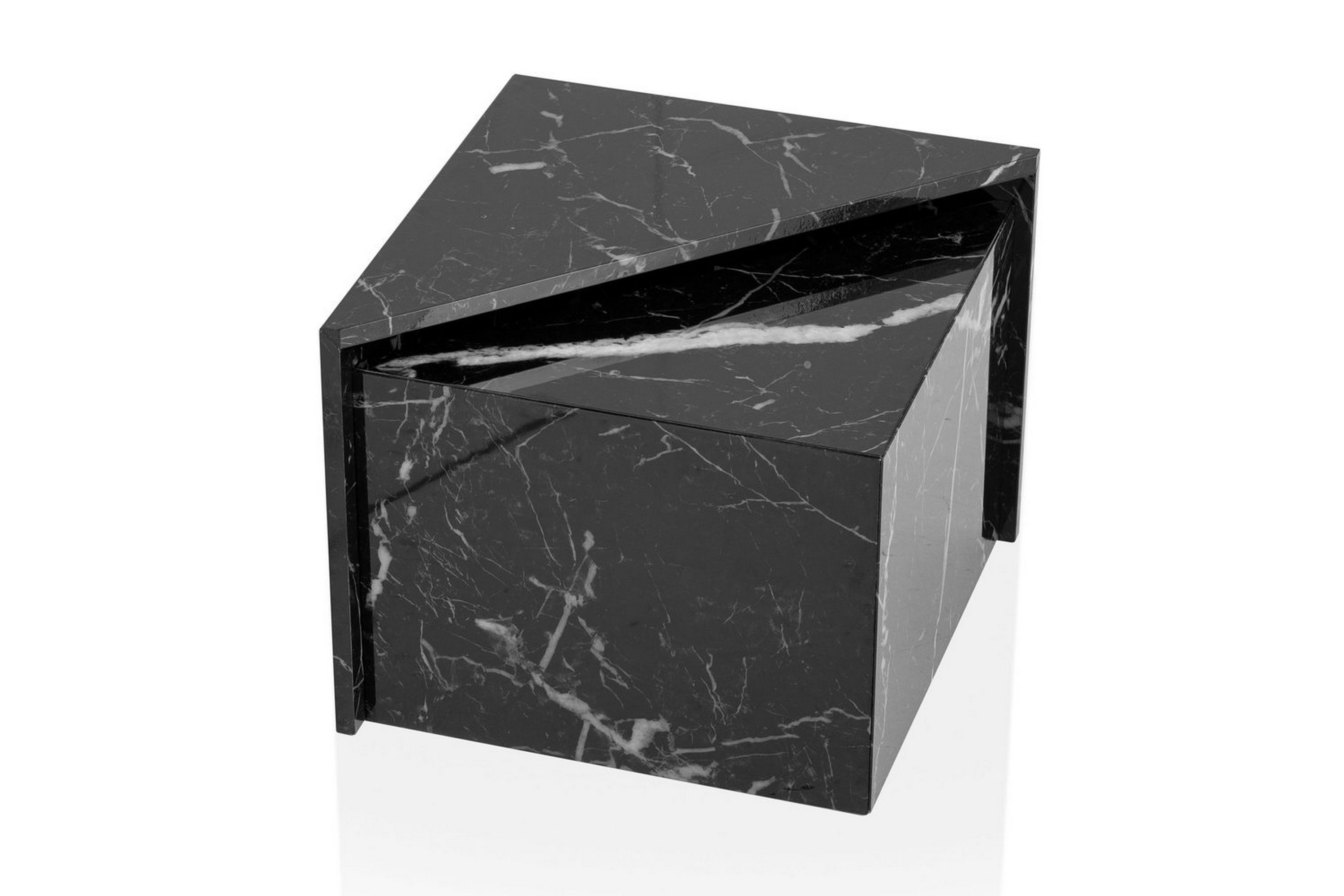 satsbord wohnling set om 2 monobloc högglans triangulär, modern stil marmor, svart - marmor, svart