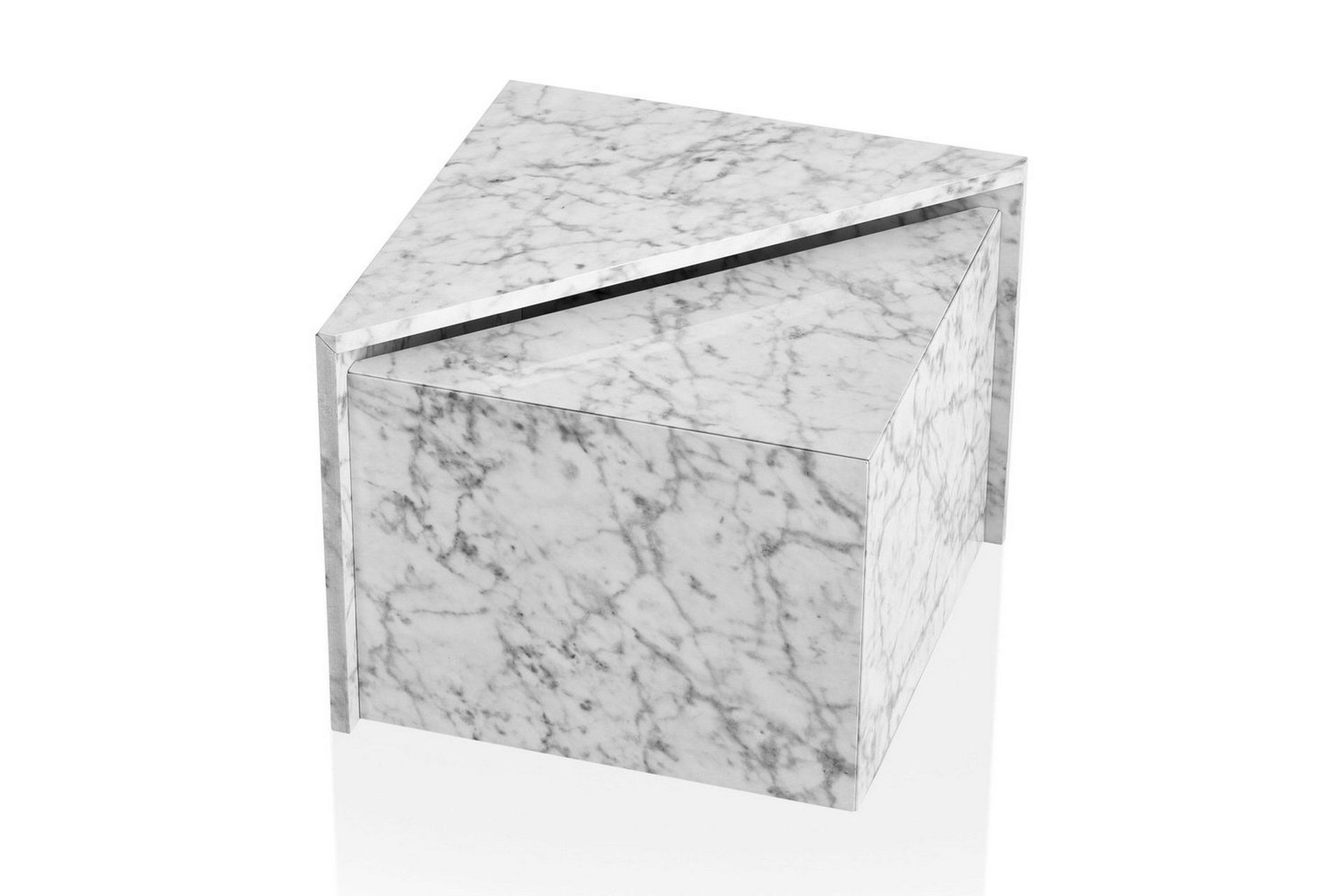 Satsbord Wohnling Set om 2 MONOBLOC h&ouml;gglans triangul&auml;r, modern stil Marmor, Vit - Marmor, Vit