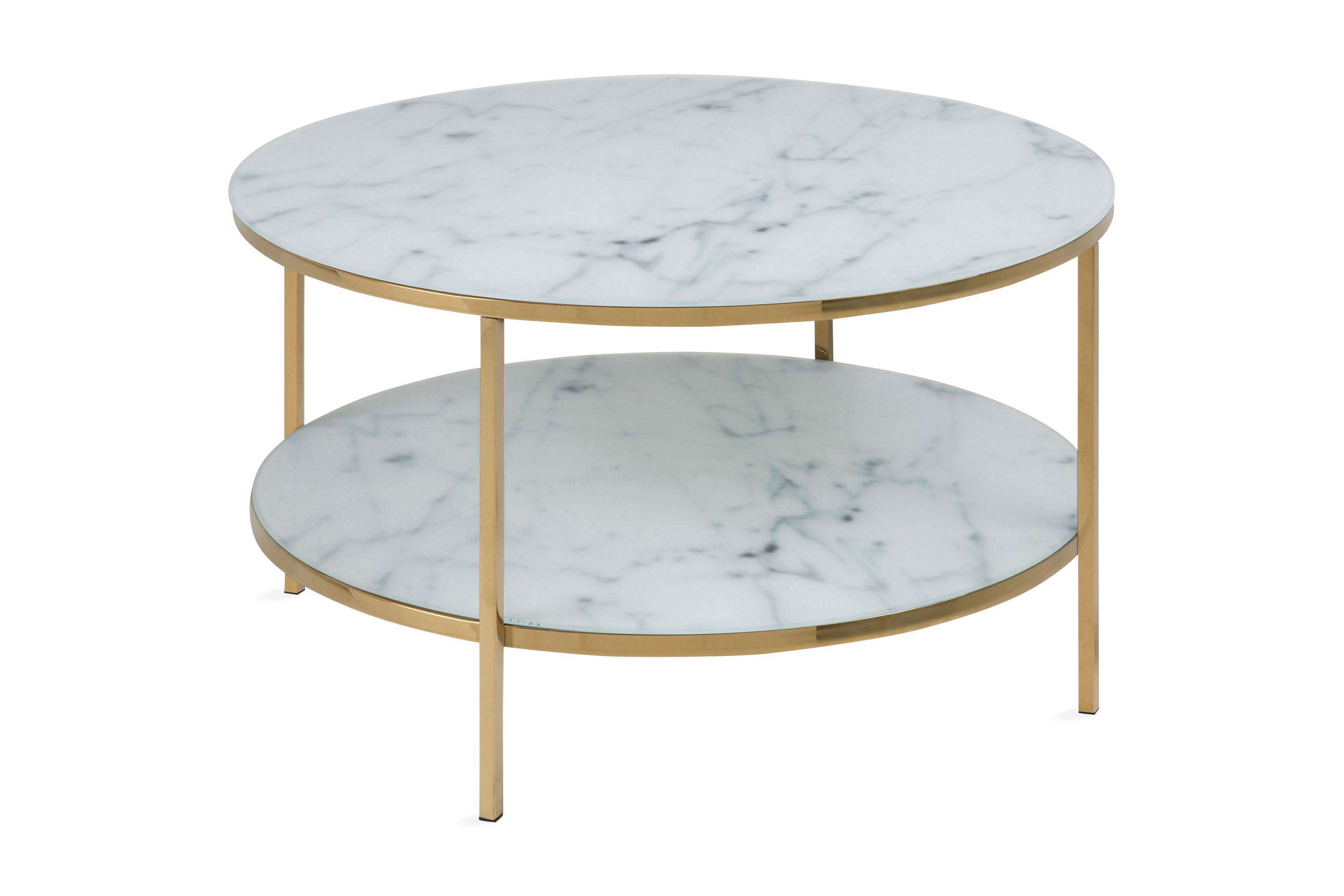 Soffbord Alisma 80 cm Runt med Förvaring Hylla Marmormönster Vit/Guld