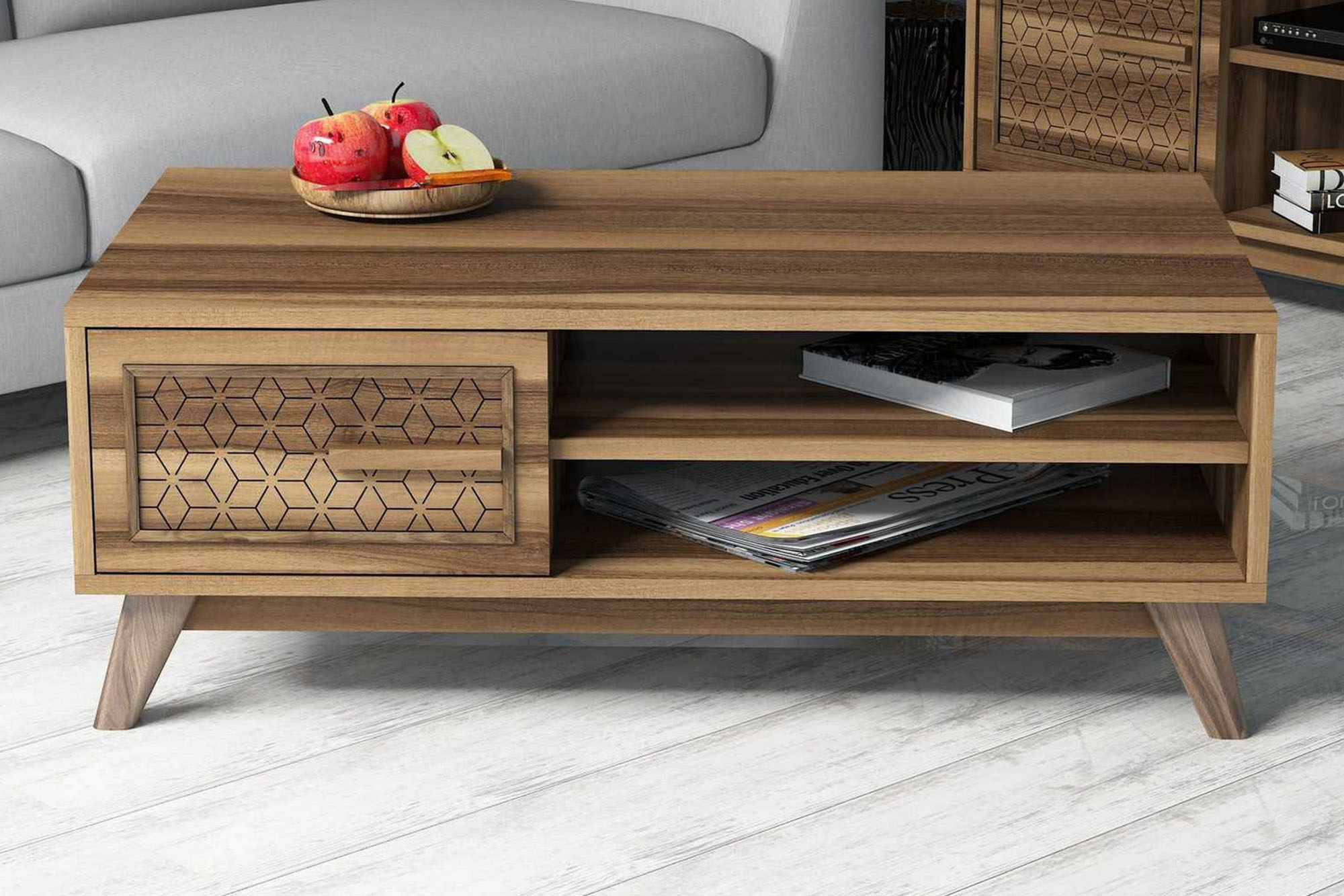 Soffbord Amtorp 105 cm med Förvaring 2 Hyllor-Skåp DiamantmöBrun/Natur