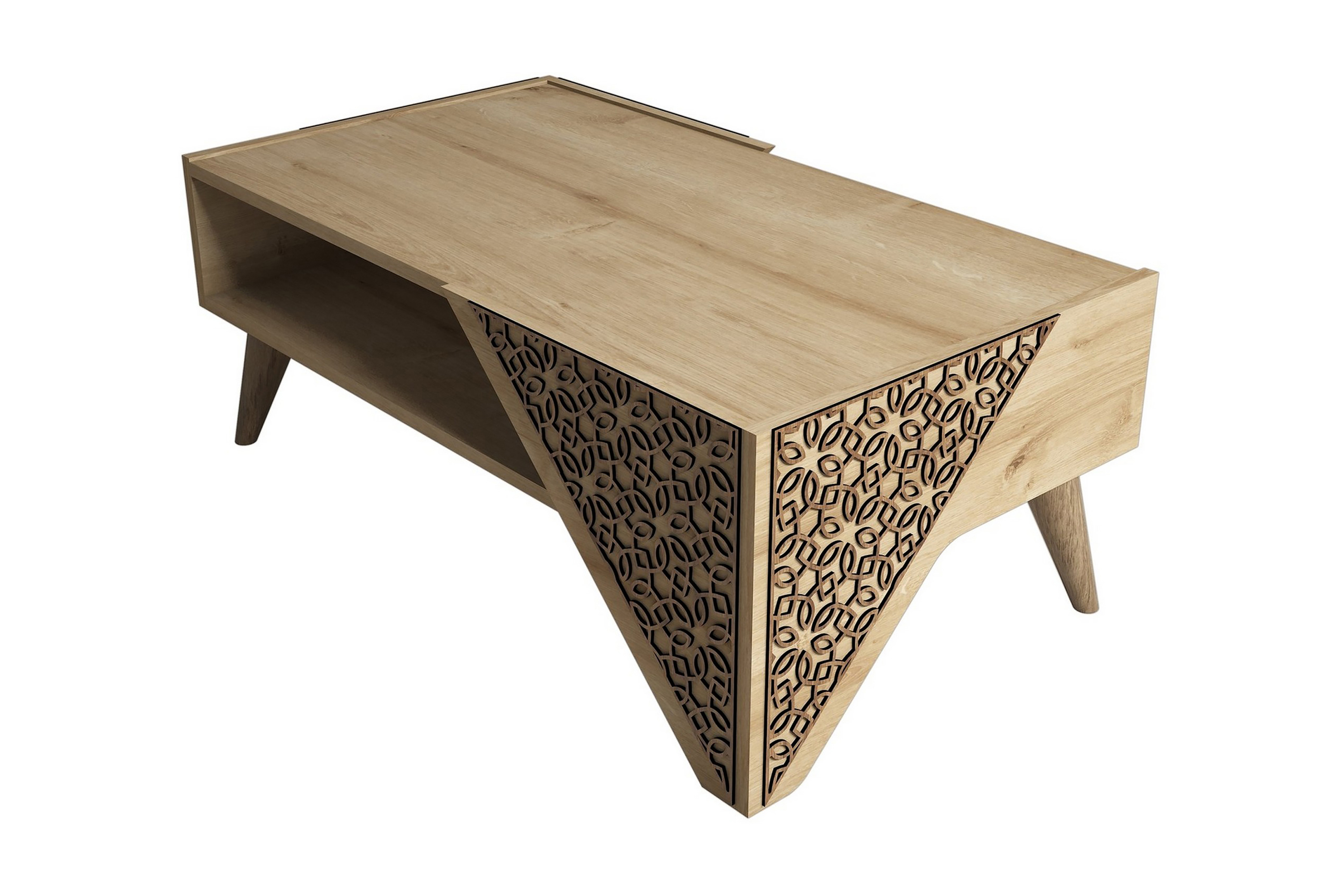 Soffbord Amtorp 105 cm med Förvaring Hylla Blommönster Ljusbrun