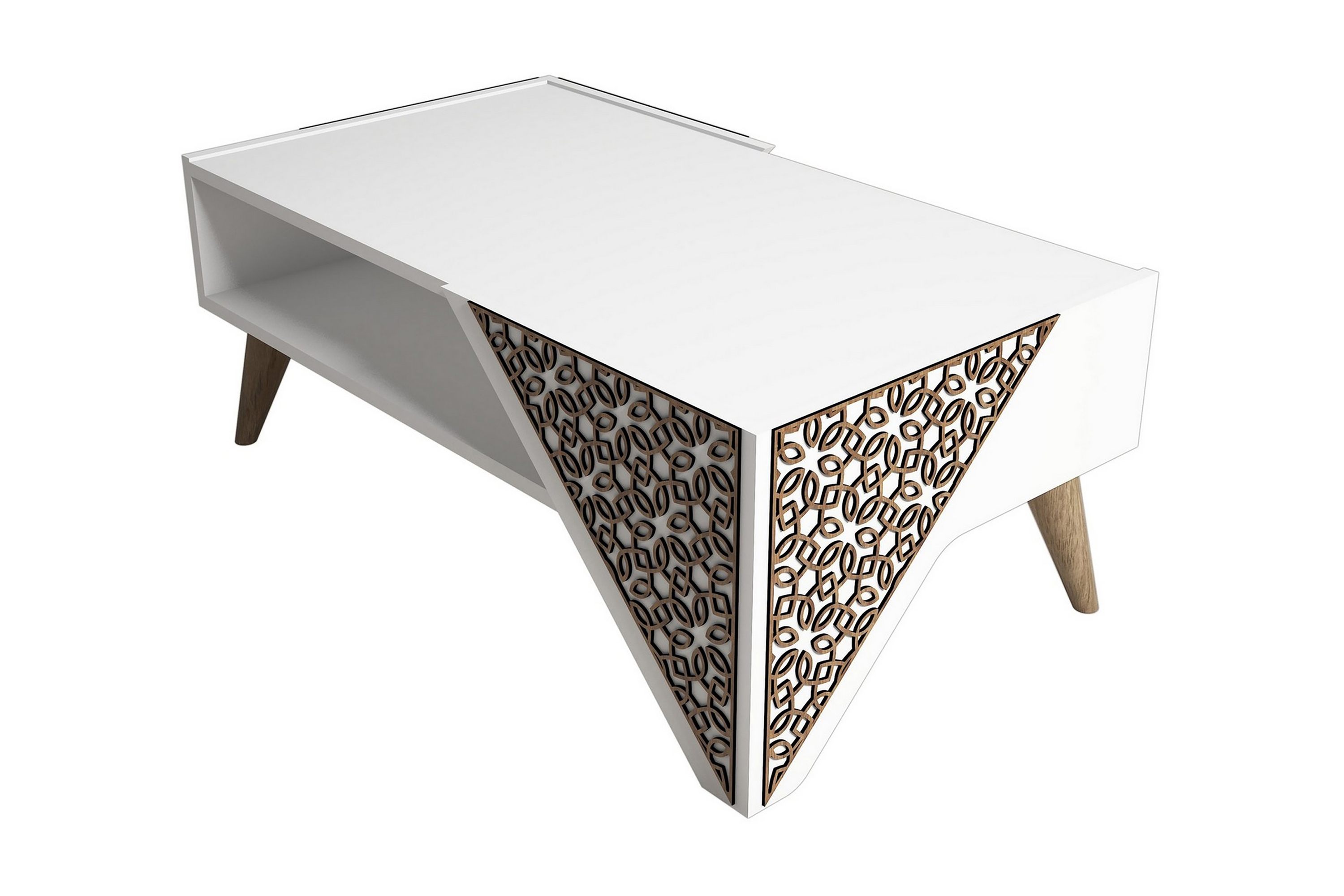 Soffbord Amtorp 105 cm med Förvaring Hylla Blommönster Vit/Brun