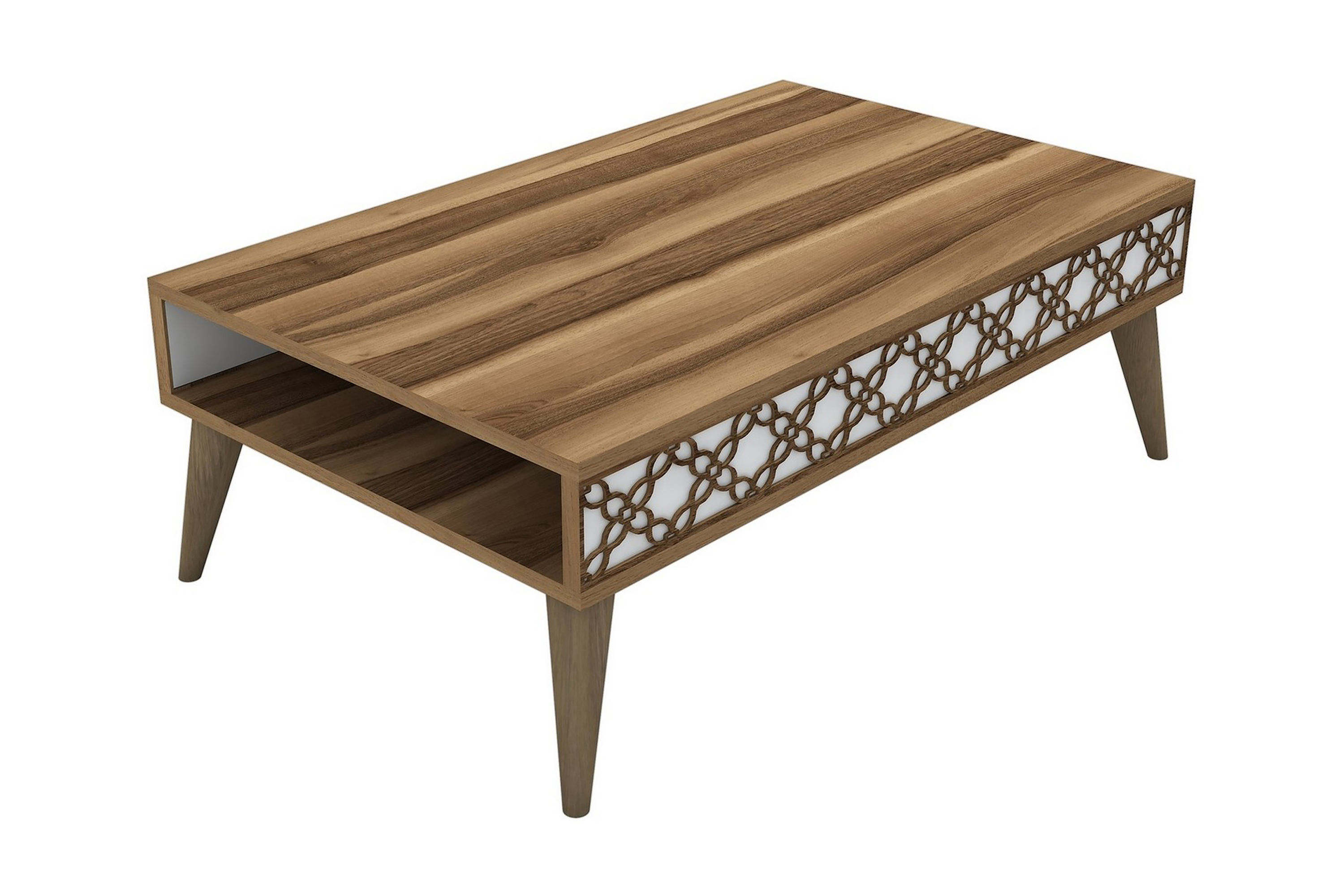 Soffbord Amtorp 105 cm med Förvaring Hylla Kedjemönster Valnötsbrun/Vit