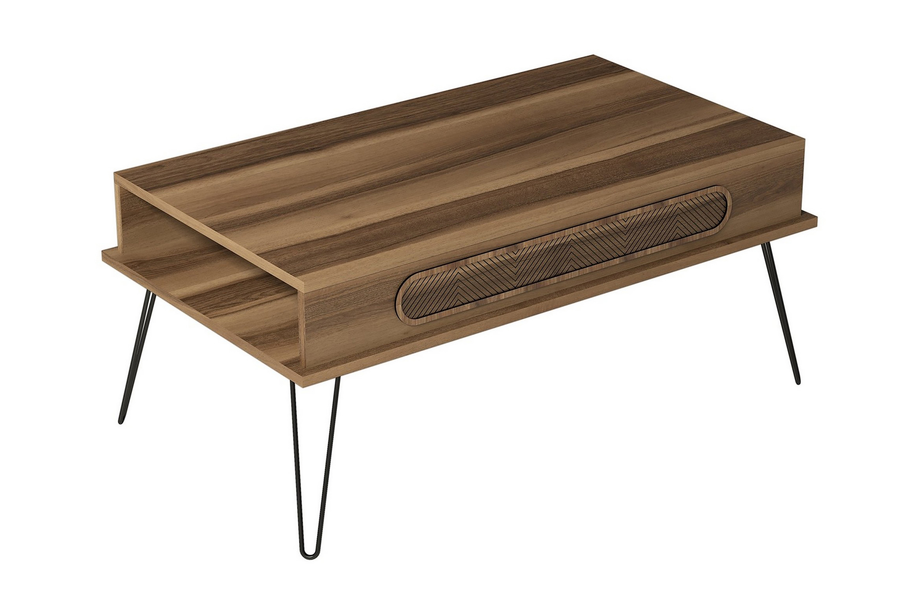 Soffbord Amtorp 105 cm med Förvaring Hylla Triangelmönster Brun