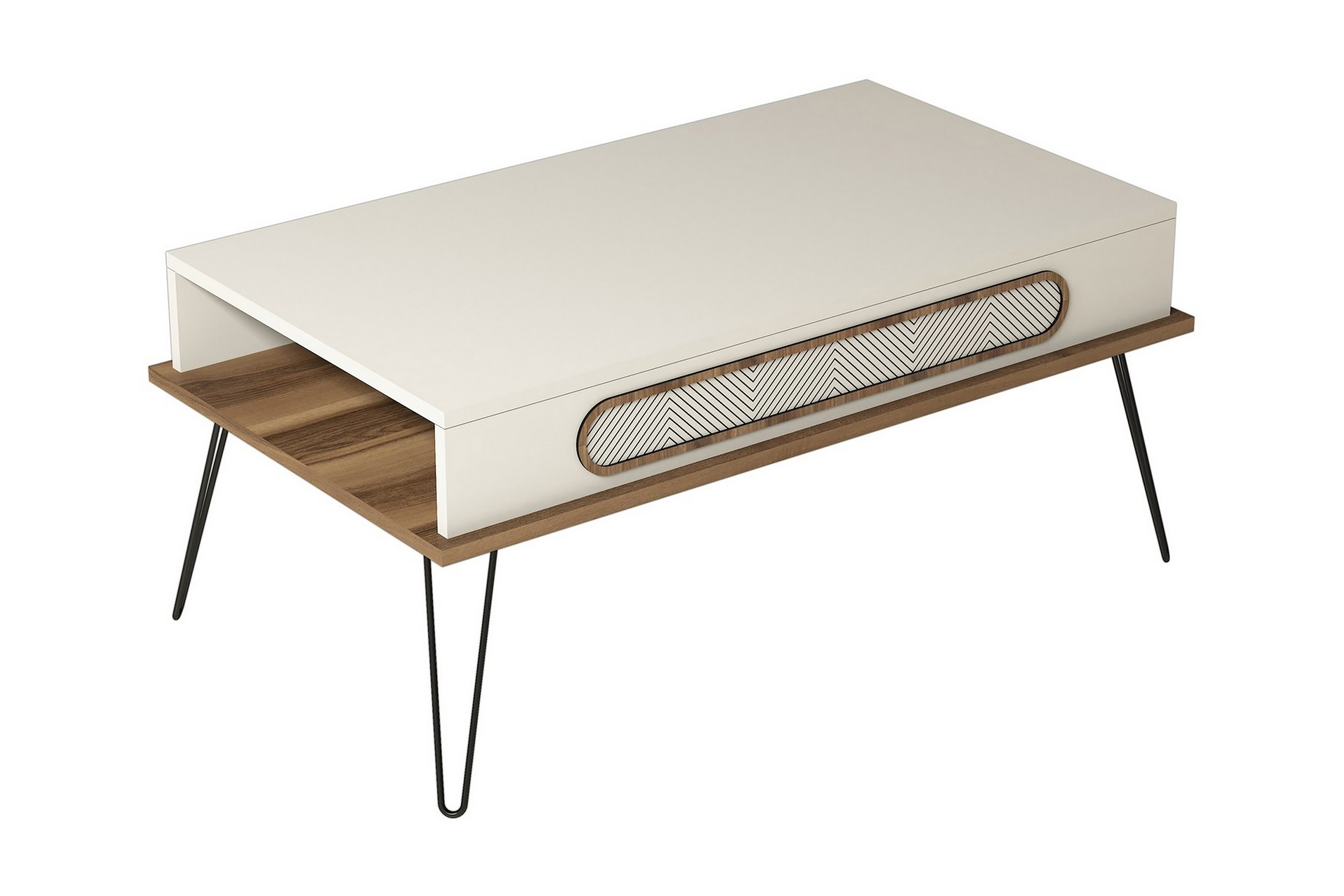 Soffbord Amtorp 105 cm med Förvaring Hylla Triangelmönster Brun/Vit