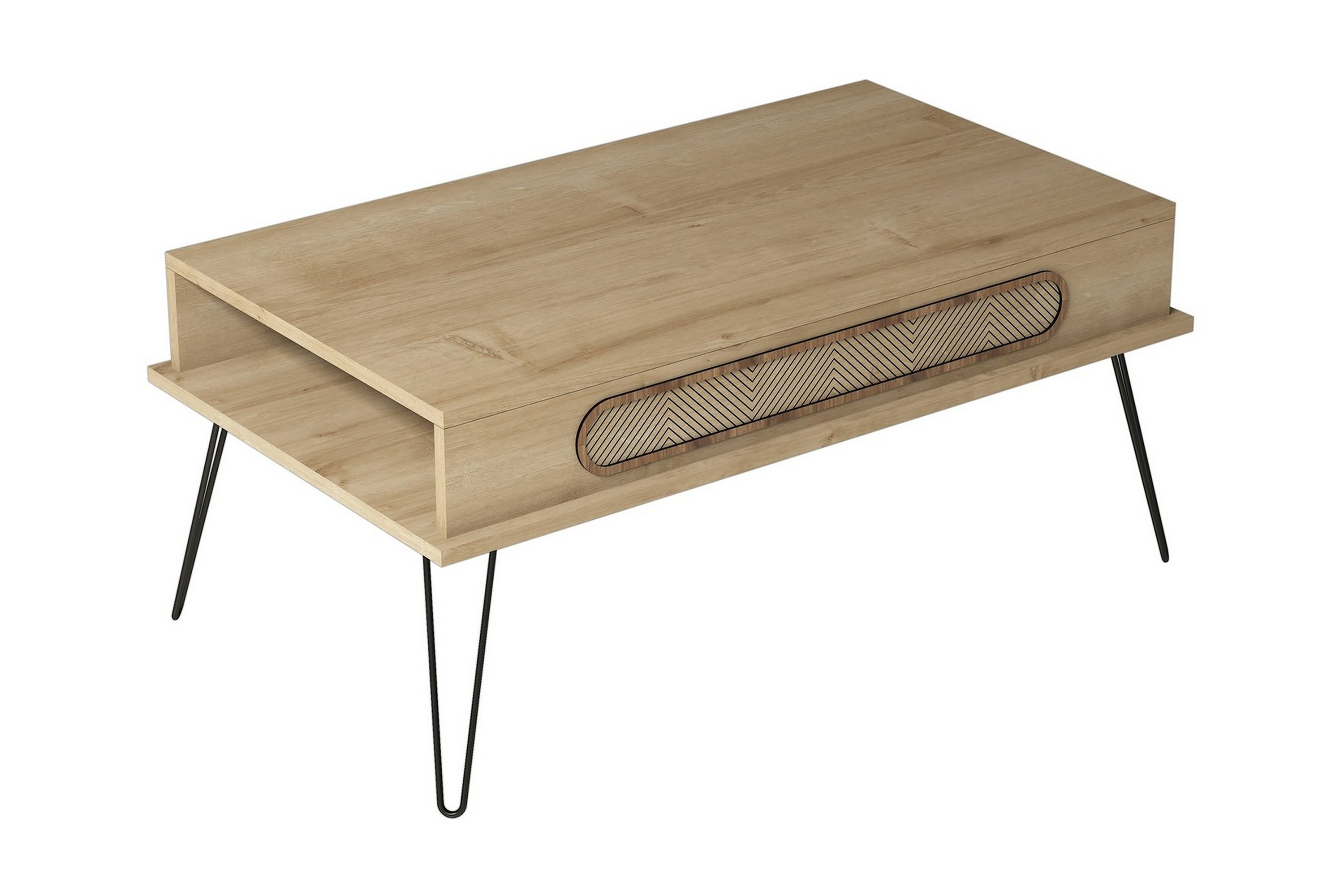 Soffbord Amtorp 105 cm med Förvaring Hylla Triangelmönster Ljusbrun