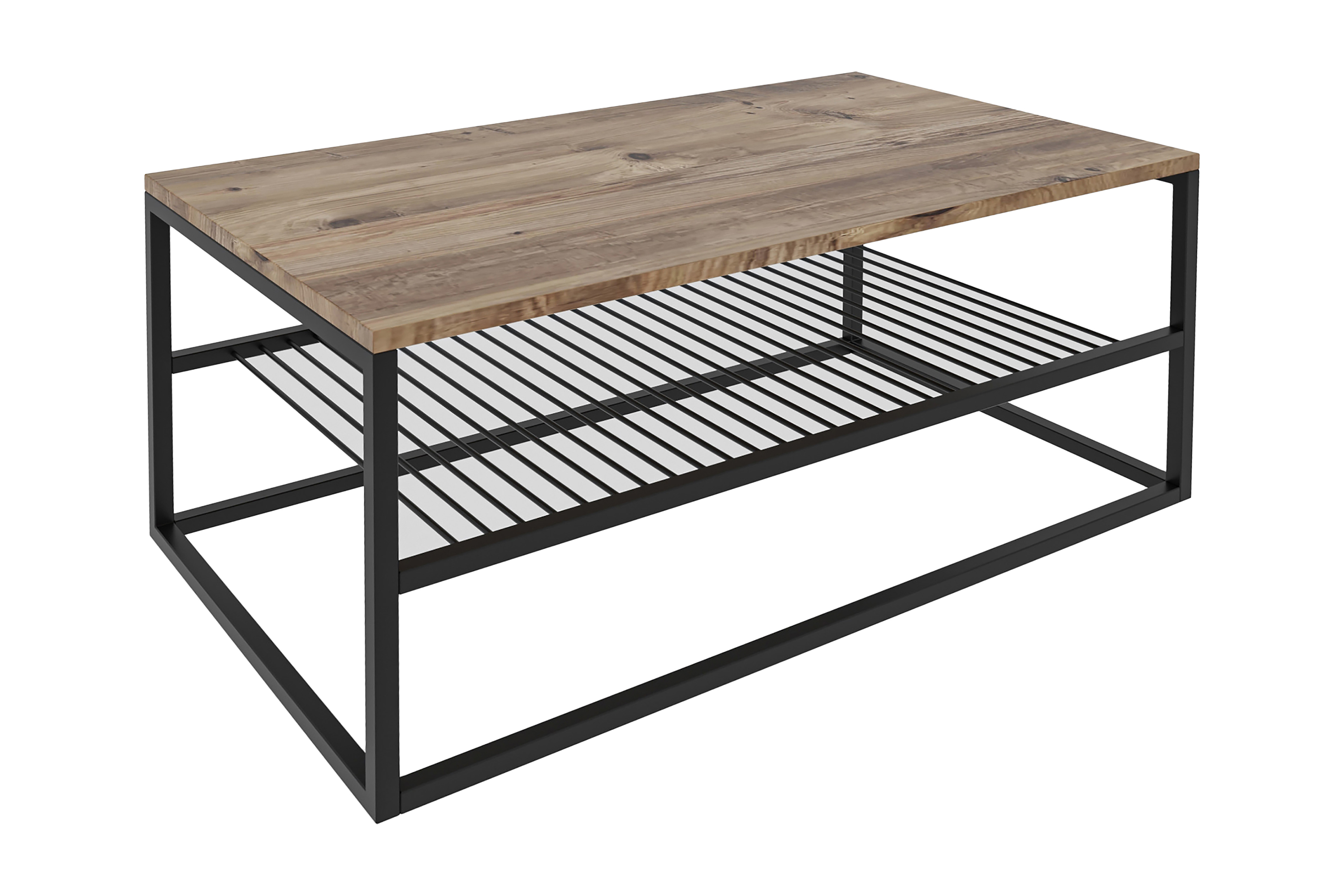 Soffbord Asude 95 cm med Förvaring Hylla Natur/Svart
