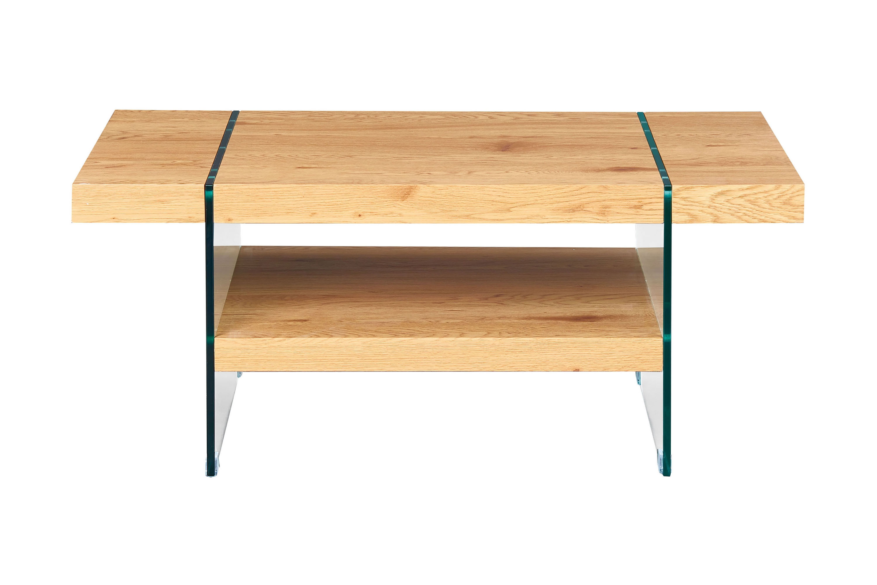 Soffbord Benina 110 cm med Förvaring Hylla Glas/Natur/Brun