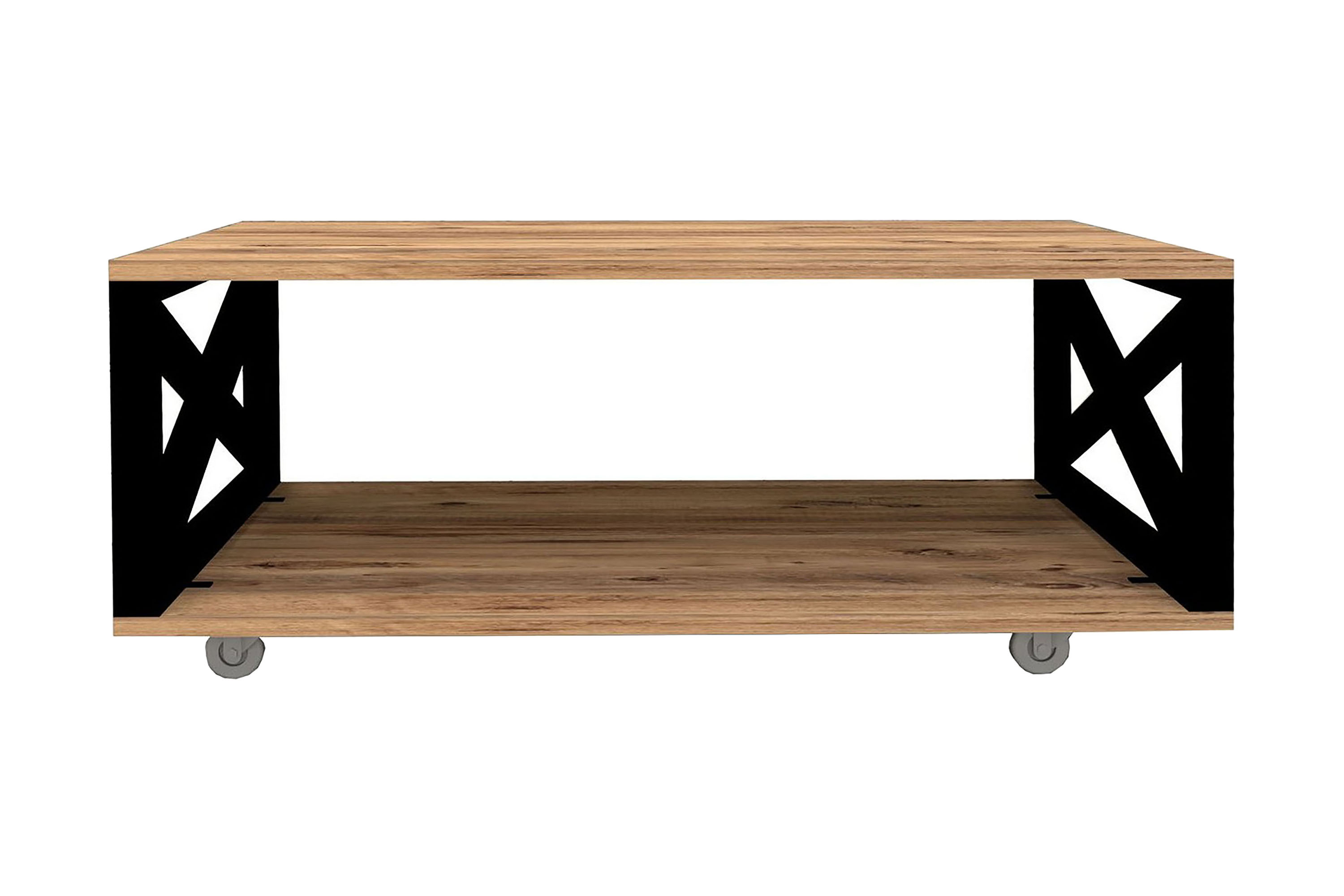 Soffbord Berkane 98 cm med Förvaring Hylla påHjul Natur/Svart