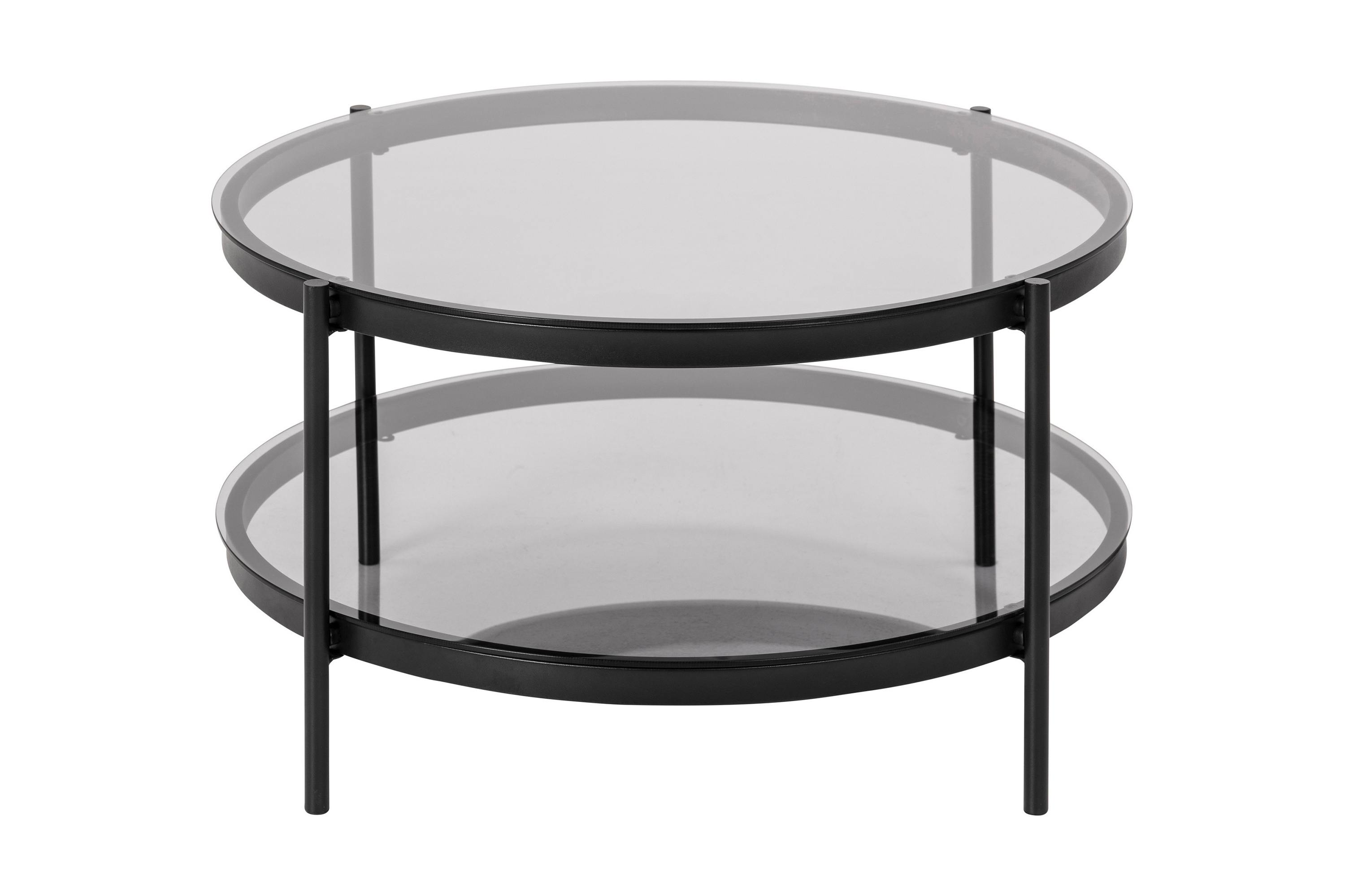 Soffbord Bosell 79 cm Runt med Förvaring Hylla Glas/GråMatt Svart