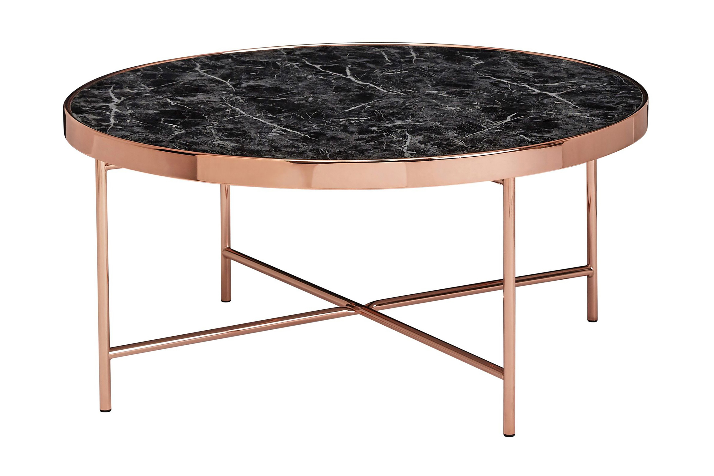 Soffbord Coplow 83 cm Runt Marmormönster Glas/Svart/Mässing