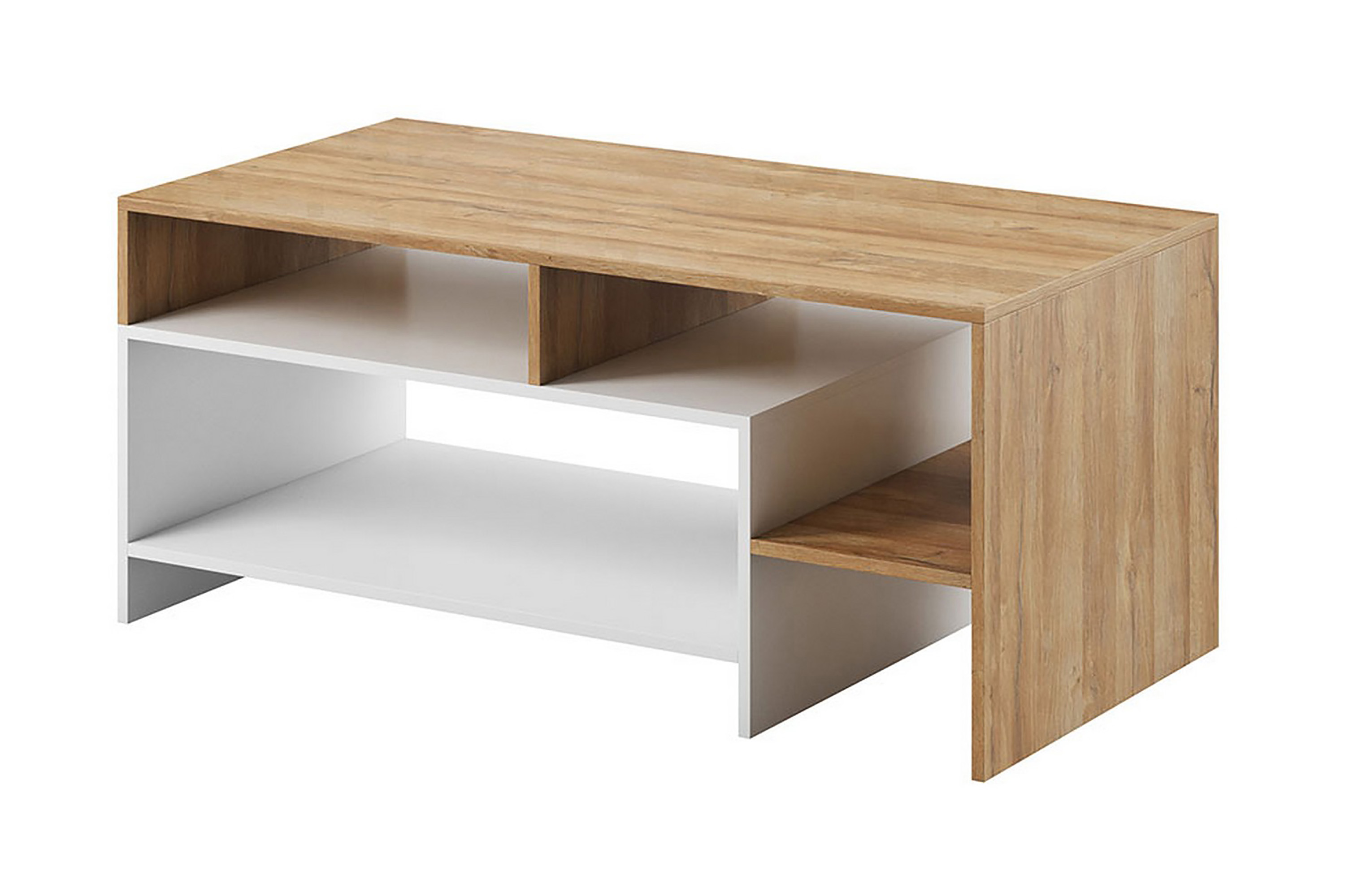 Soffbord Darrick 120 cm med Förvaring Hyllor Vit/Ekfärg