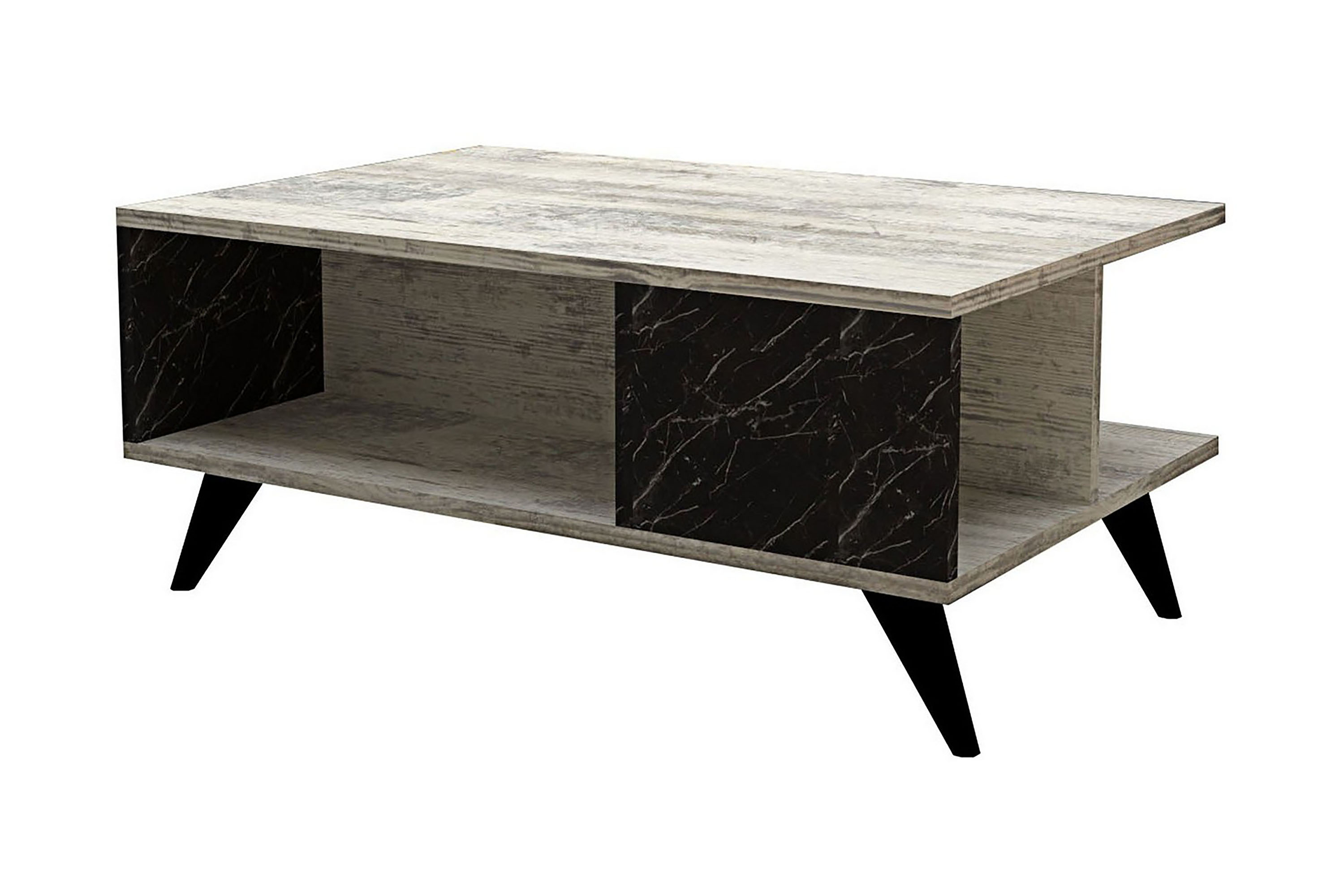 soffbord dzelda 90 cm med förvaring hyllor marmormönster - beige/svart