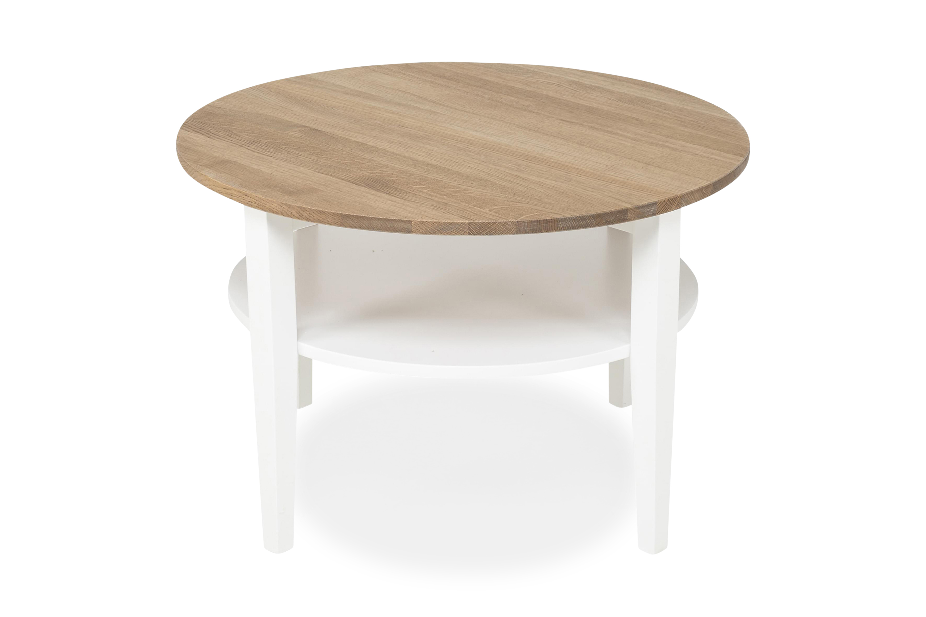 Soffbord Gullstrand 80 cm Runt med Förvaring Hylla Ek/Vit Massiv Ek/Vit
