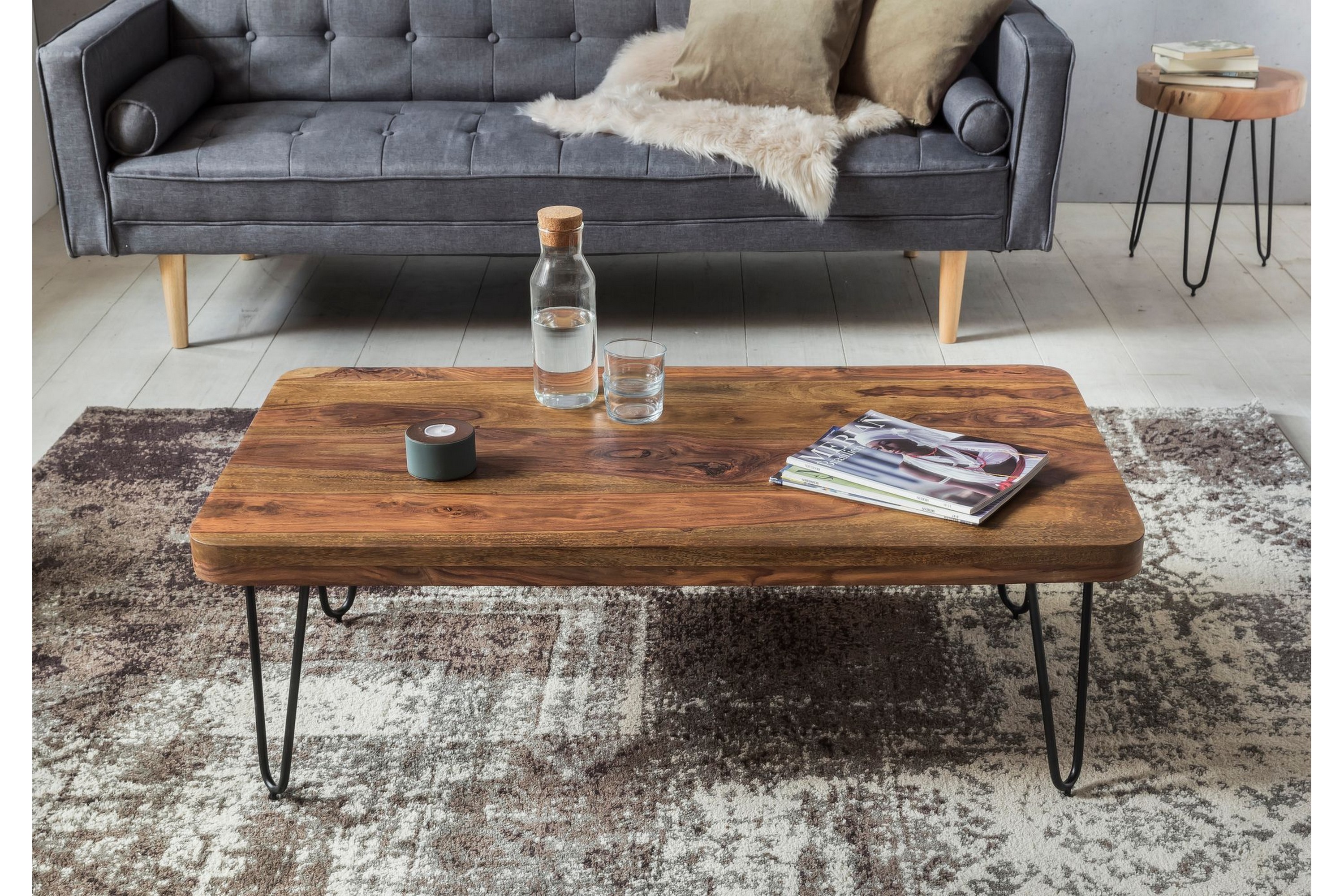 Soffbord Gwaun 115 cm Massivt TräSvart