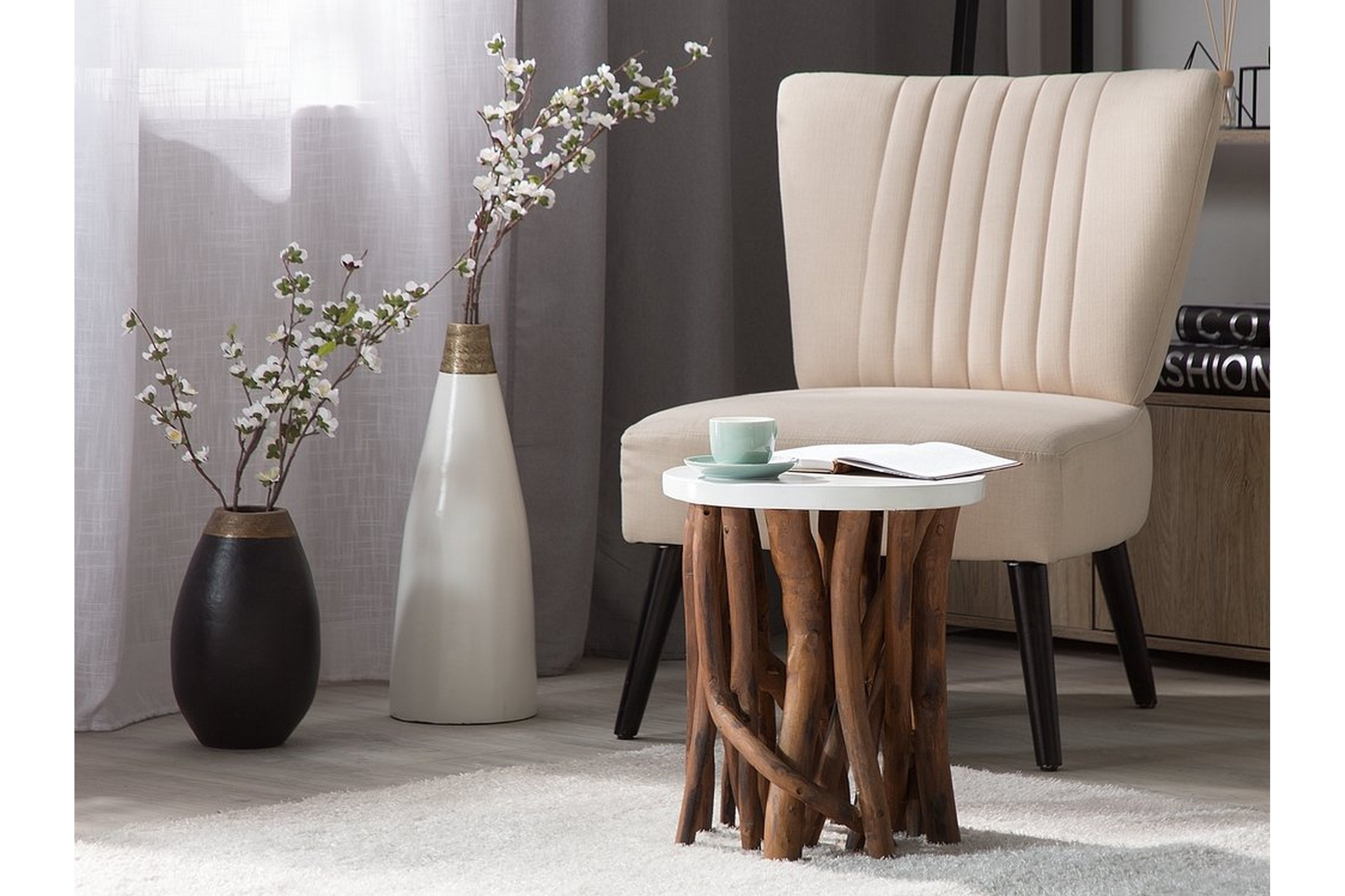 Soffbord Houma 36 cm Runt med Grenar Teak/Vit