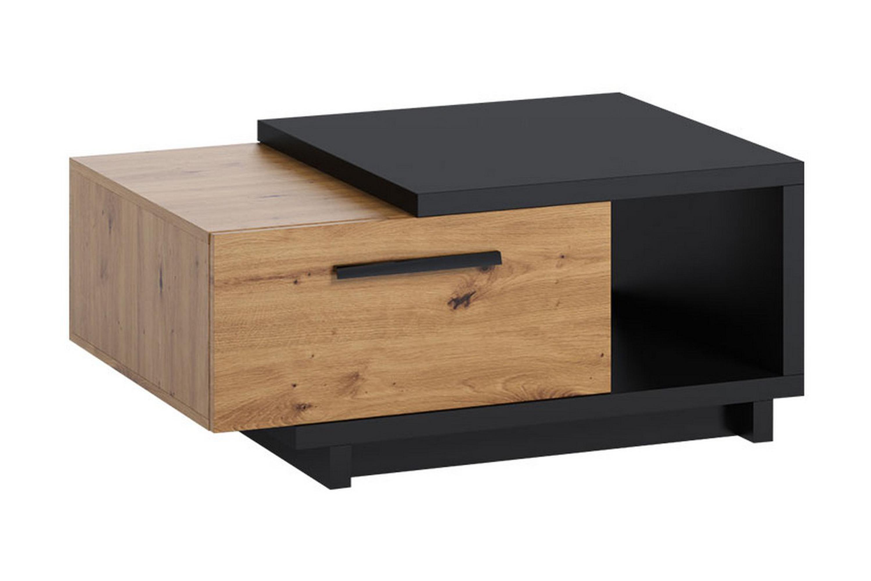 Soffbord Idelle 90 cm med Förvaring Låda Hylla Natur/Svart